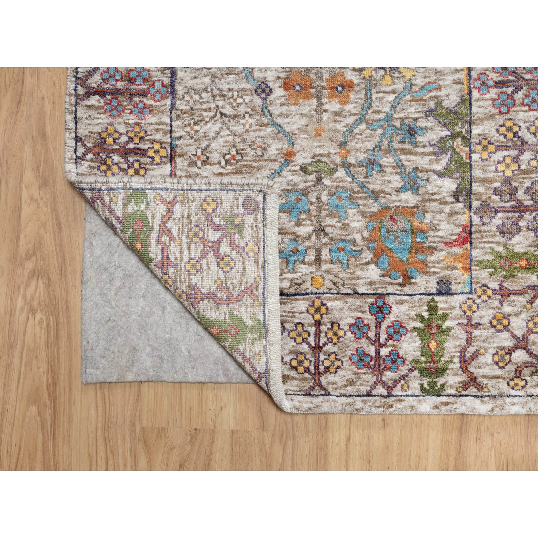 2'6"x23'10" Pearl Bush Beige, Hand Knotted Silk With Textured Wool, Directional Vase Design, Lush and Plush, Soft Pile, XL Runner Oriental Rug HR90963 - Image 3
