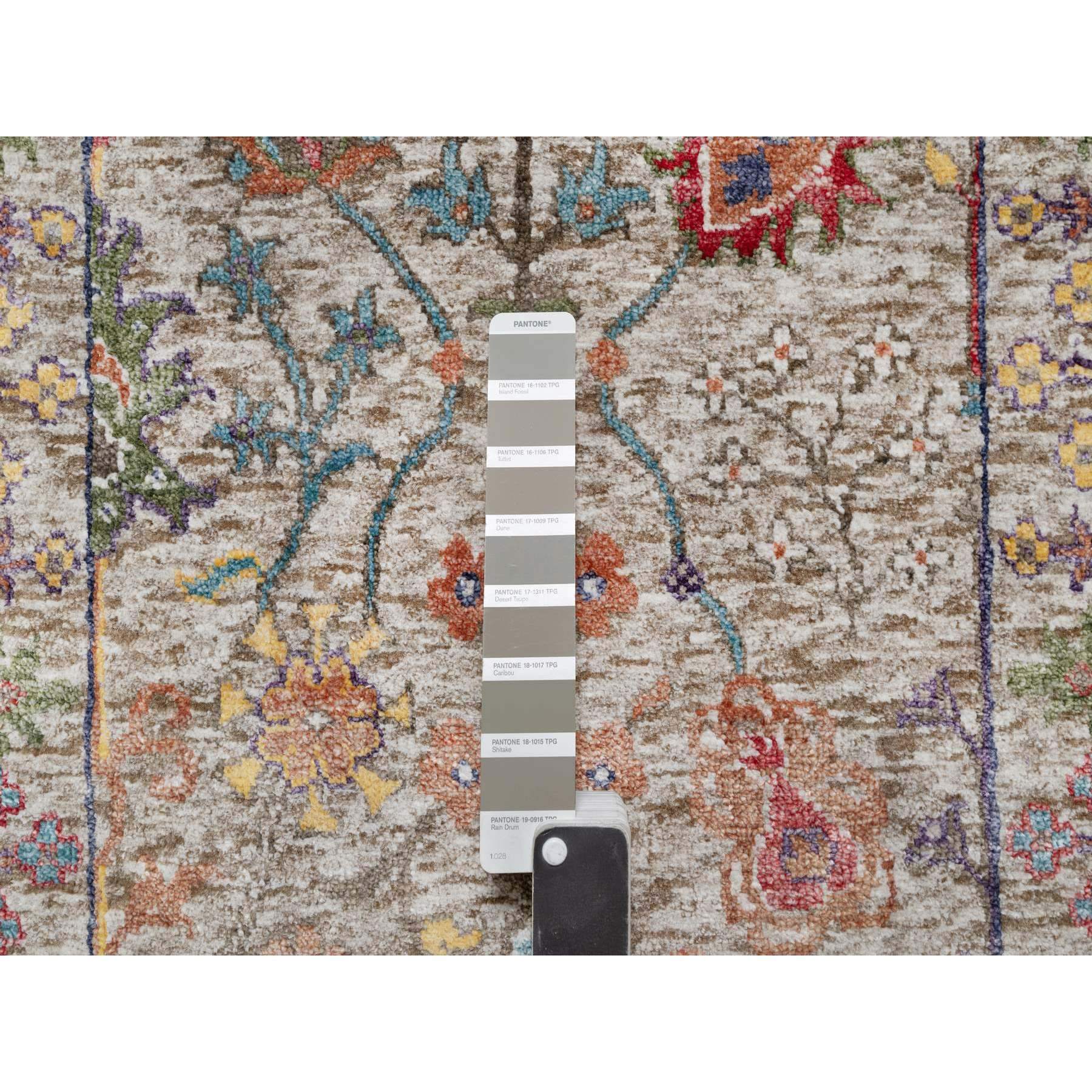 2'6"x23'10" Pearl Bush Beige, Hand Knotted Silk With Textured Wool, Directional Vase Design, Lush and Plush, Soft Pile, XL Runner Oriental Rug HR90963 - Image 4