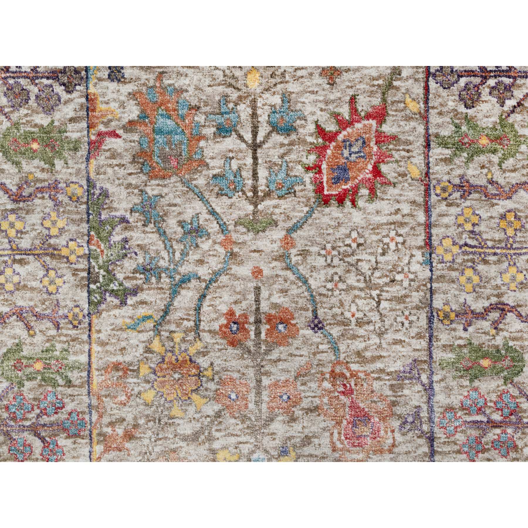 2'6"x23'10" Pearl Bush Beige, Hand Knotted Silk With Textured Wool, Directional Vase Design, Lush and Plush, Soft Pile, XL Runner Oriental Rug HR90963 - Image 5