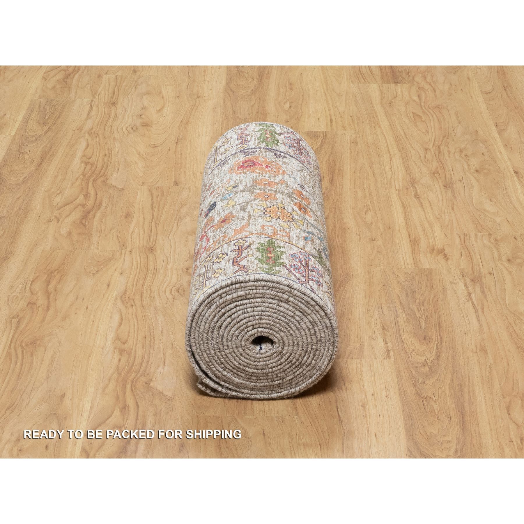 2'6"x23'10" Pearl Bush Beige, Hand Knotted Silk With Textured Wool, Directional Vase Design, Lush and Plush, Soft Pile, XL Runner Oriental Rug HR90963 - Image 6