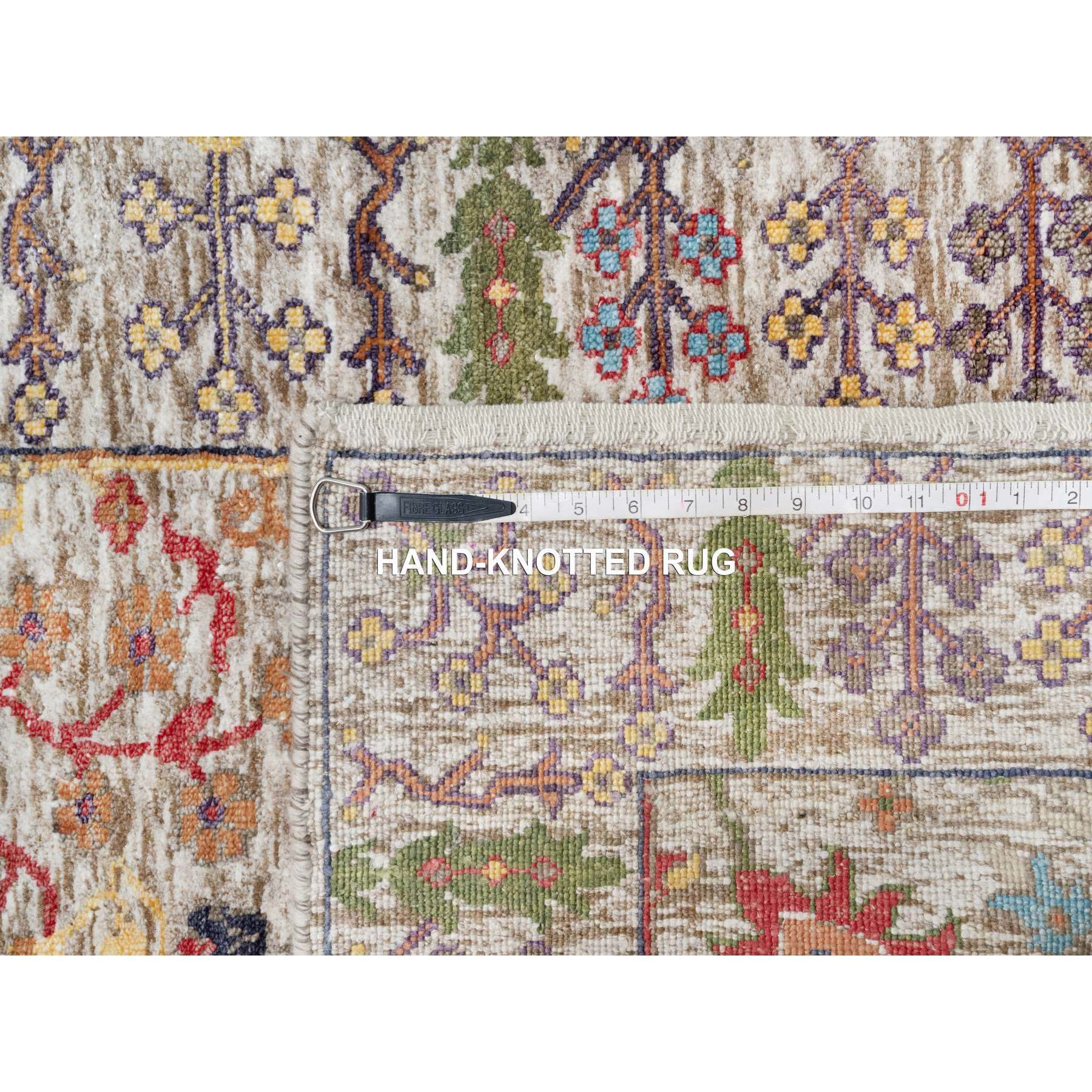 2'6"x23'10" Pearl Bush Beige, Hand Knotted Silk With Textured Wool, Directional Vase Design, Lush and Plush, Soft Pile, XL Runner Oriental Rug HR90963 - Image 8