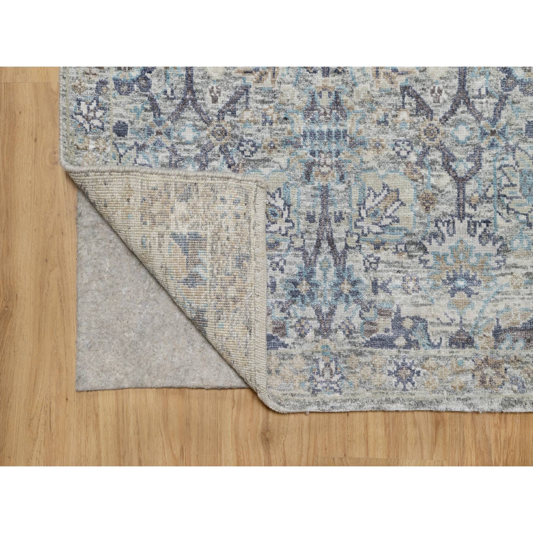 2'7"x27'7" Solstice White, Hand Knotted, Tabriz Vase With Pomegranate Design, Silk With Textured Wool, Soft and Vibrant Pile, XL Runner Oriental Rug HR90968 - Image 3
