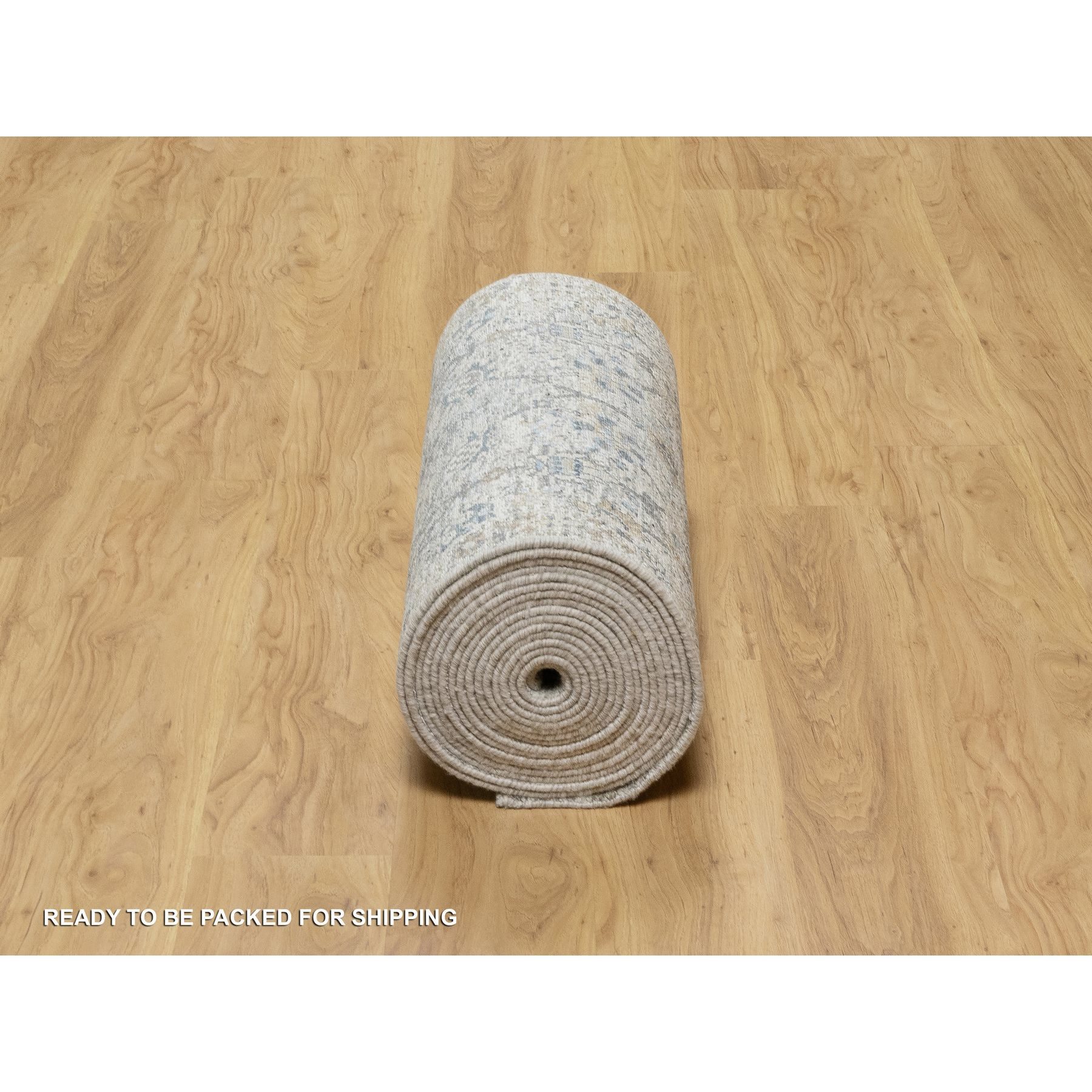 2'7"x27'7" Solstice White, Hand Knotted, Tabriz Vase With Pomegranate Design, Silk With Textured Wool, Soft and Vibrant Pile, XL Runner Oriental Rug HR90968 - Image 6