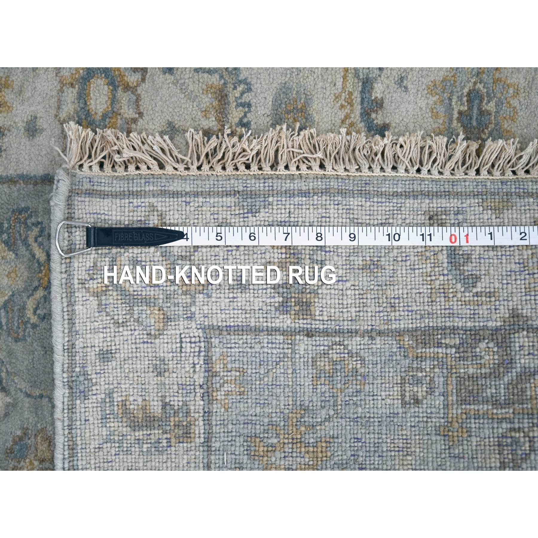 2'7"x9'9" Cloud Gray, Organic Wool, Karajeh and Geometric Design, Hand Knotted, Runner, Oriental Rug HR10073 - Image 8