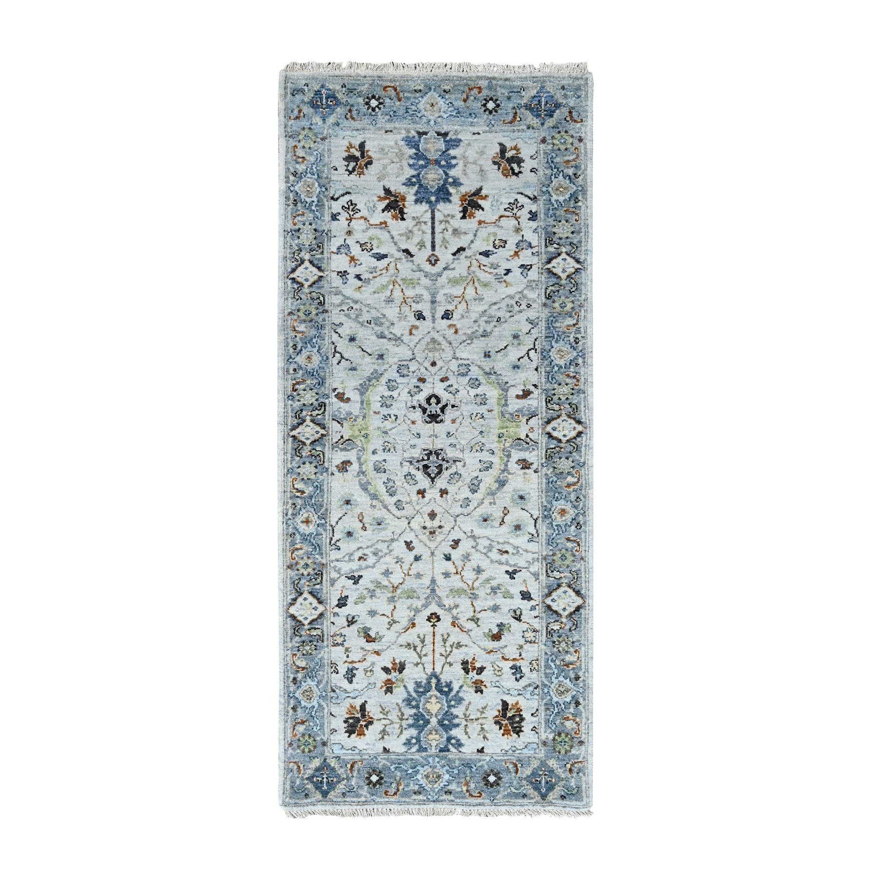 2'6"x5'9" Eggshell White, Oushak with Floral Motifs, Hand Knotted, Denser Weave, Natural Wool, Runner, Oriental Rug HR10082