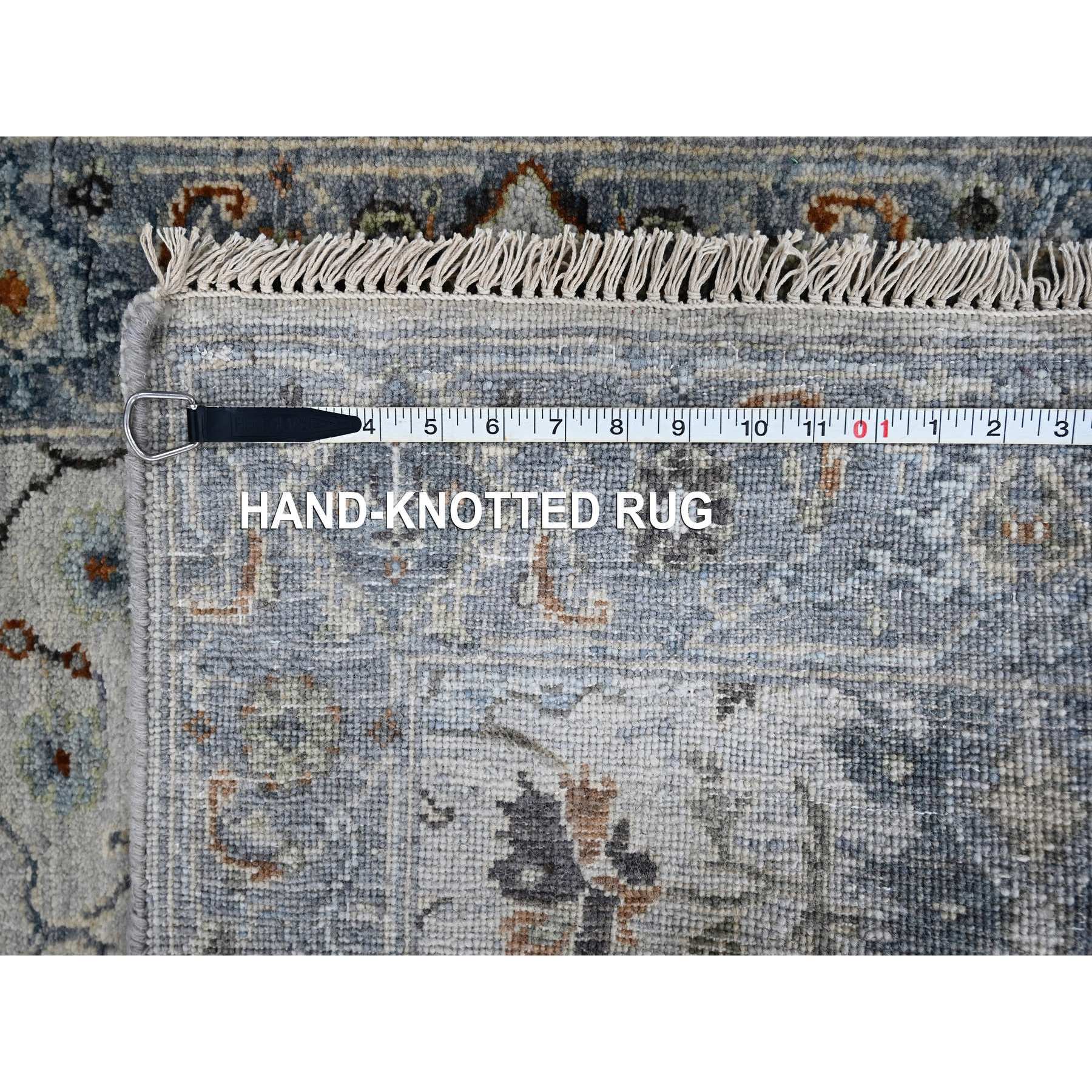 2'6"x5'9" Eggshell White, Oushak with Floral Motifs, Hand Knotted, Denser Weave, Natural Wool, Runner, Oriental Rug HR10082 - Image 8