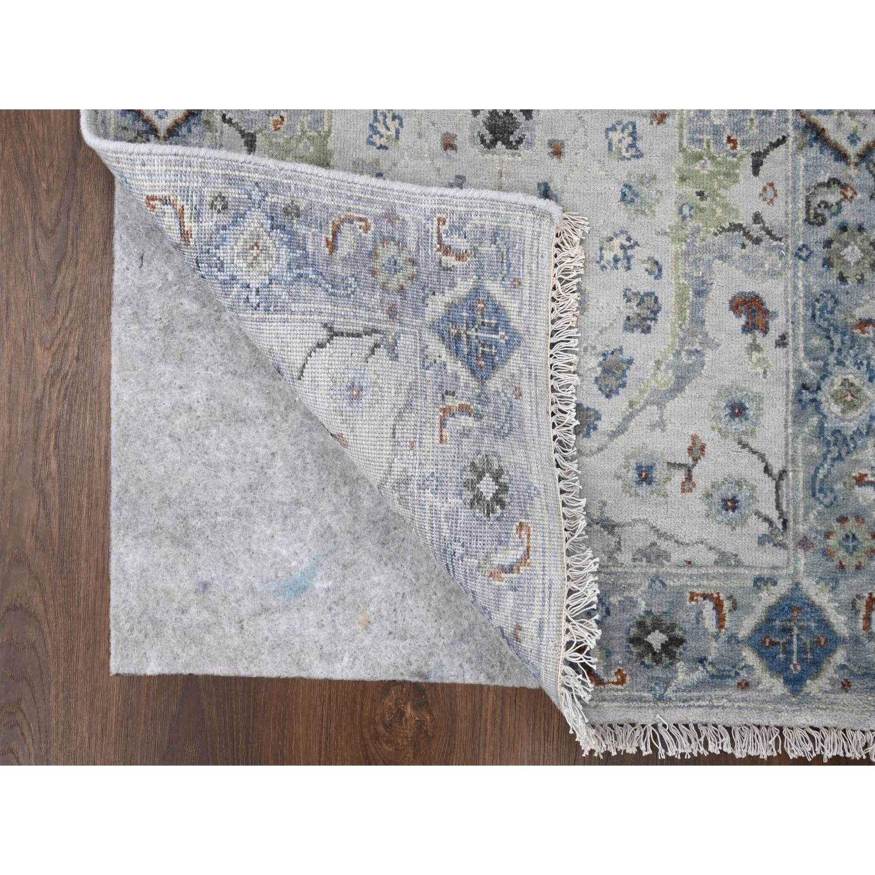 2'6"x11'9" Powder White, Oushak with Floral Motifs, Denser Weave, Hand Knotted, Pure Wool, Runner, Oriental Rug HR10086 - Image 3
