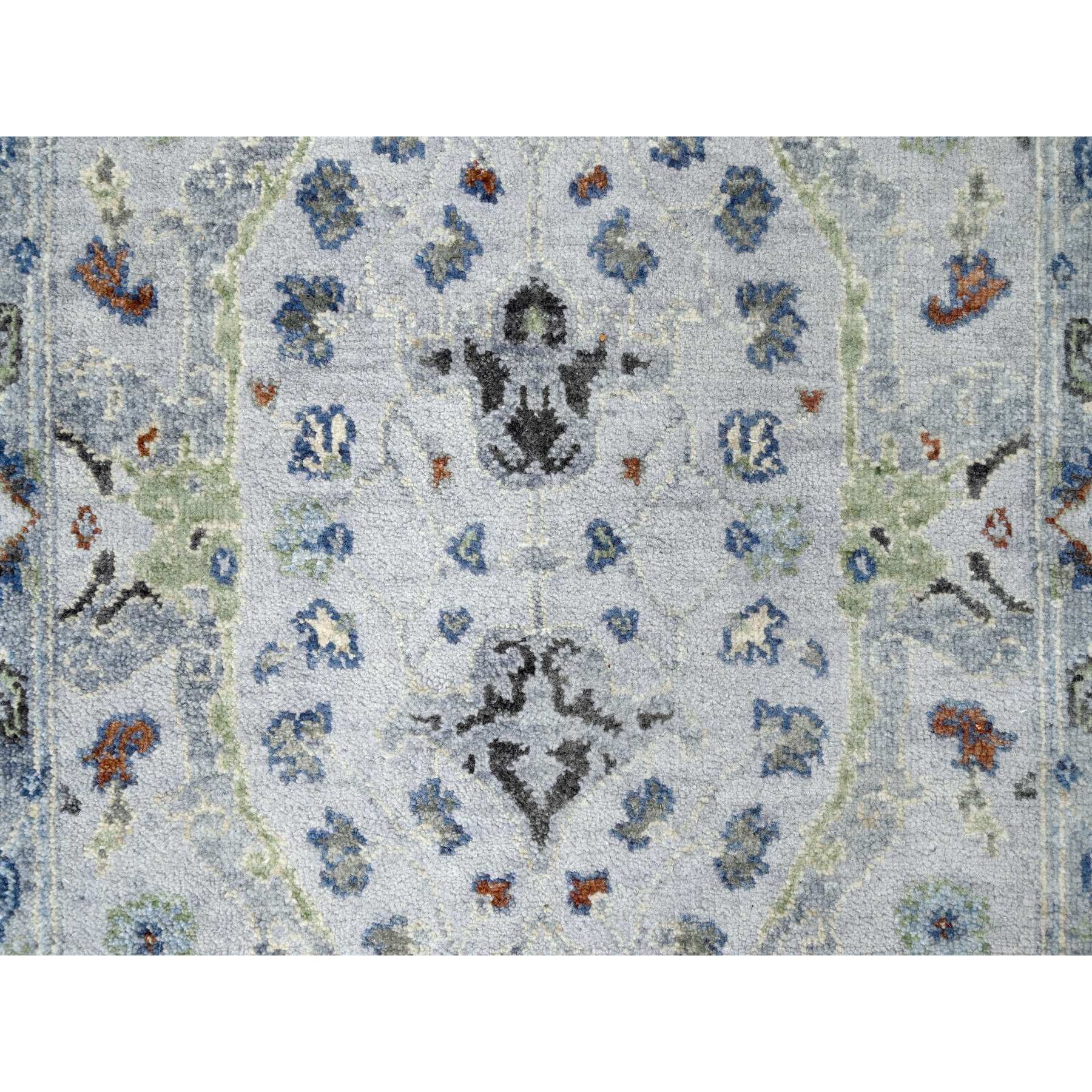 2'6"x11'9" Powder White, Oushak with Floral Motifs, Denser Weave, Hand Knotted, Pure Wool, Runner, Oriental Rug HR10086 - Image 5