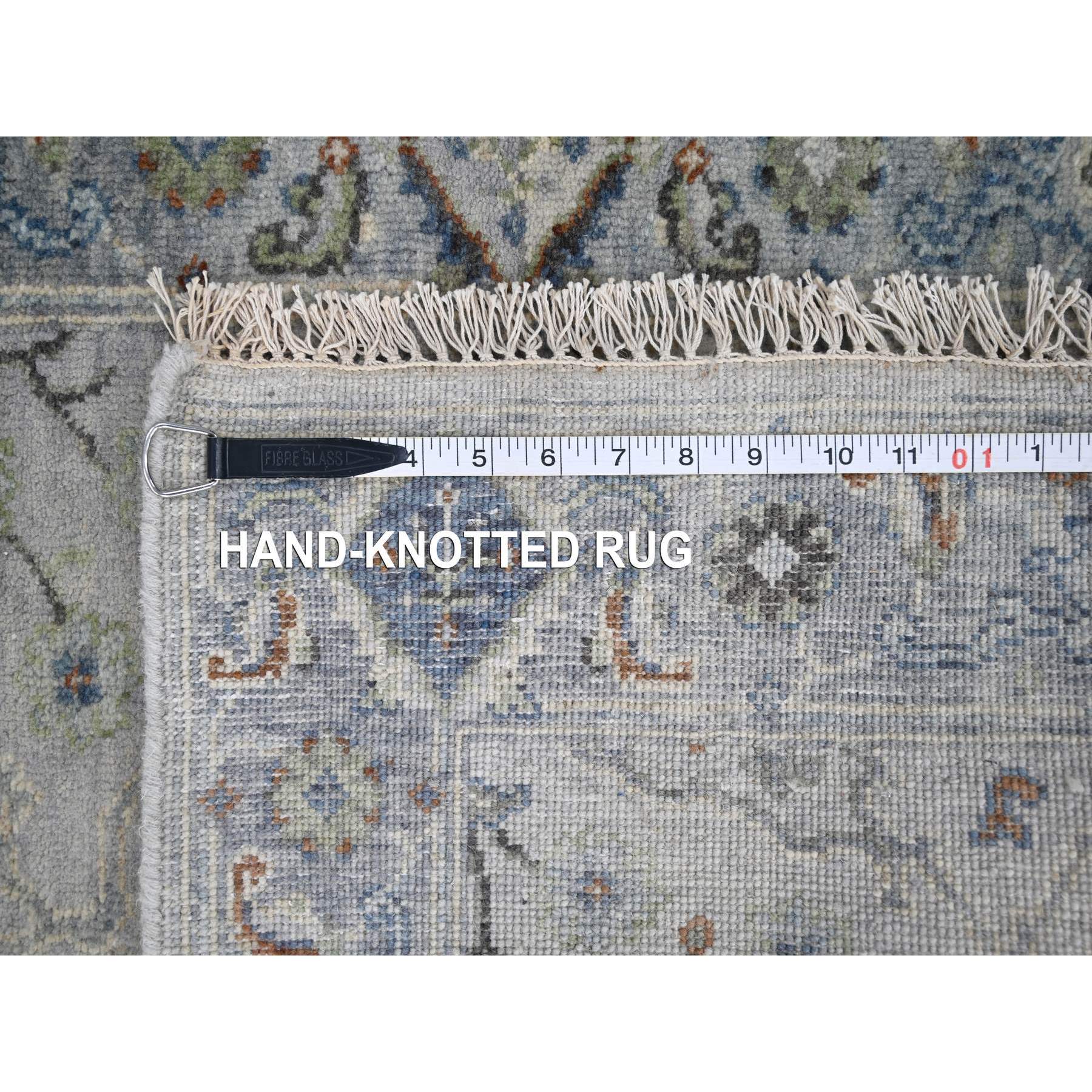2'6"x11'9" Powder White, Oushak with Floral Motifs, Denser Weave, Hand Knotted, Pure Wool, Runner, Oriental Rug HR10086 - Image 8