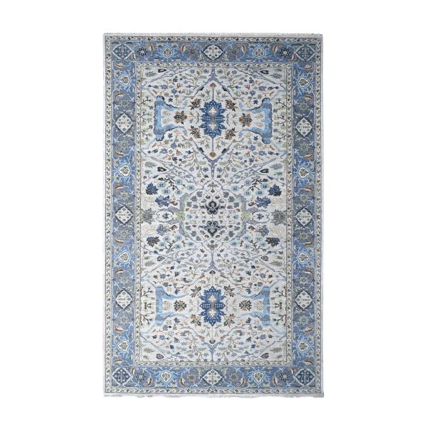 8'x13'9" Daisy White, Denser Weave, Oushak with Floral Motifs, Hand Knotted, Natural Wool, Wide Gallery Size, Oriental Rug HR10087