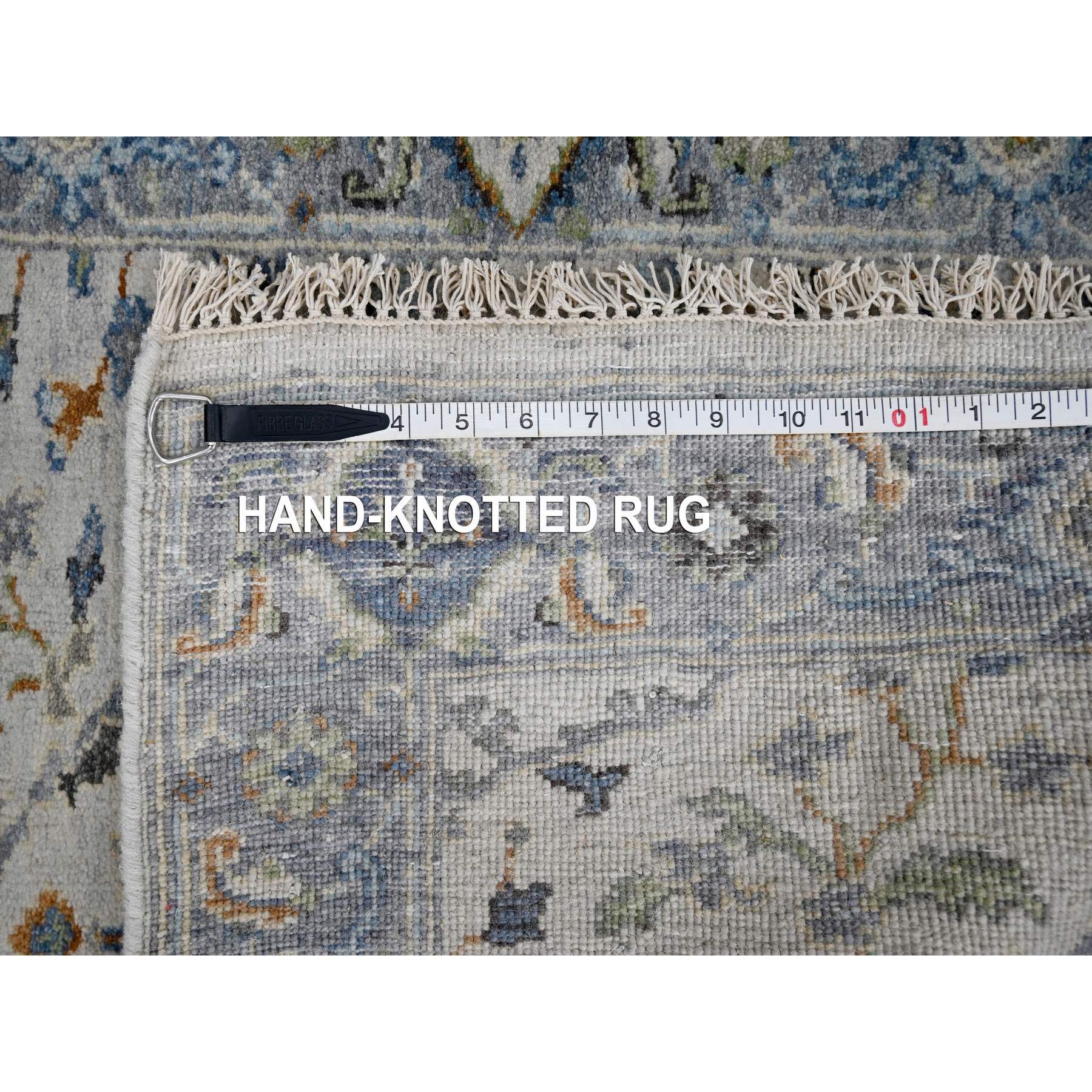 2'5"x7'9" Pearl White, Denser Weave, Oushak with Floral Motifs, Pure Wool, Hand Knotted, Runner, Oriental Rug HR10088 - Image 8