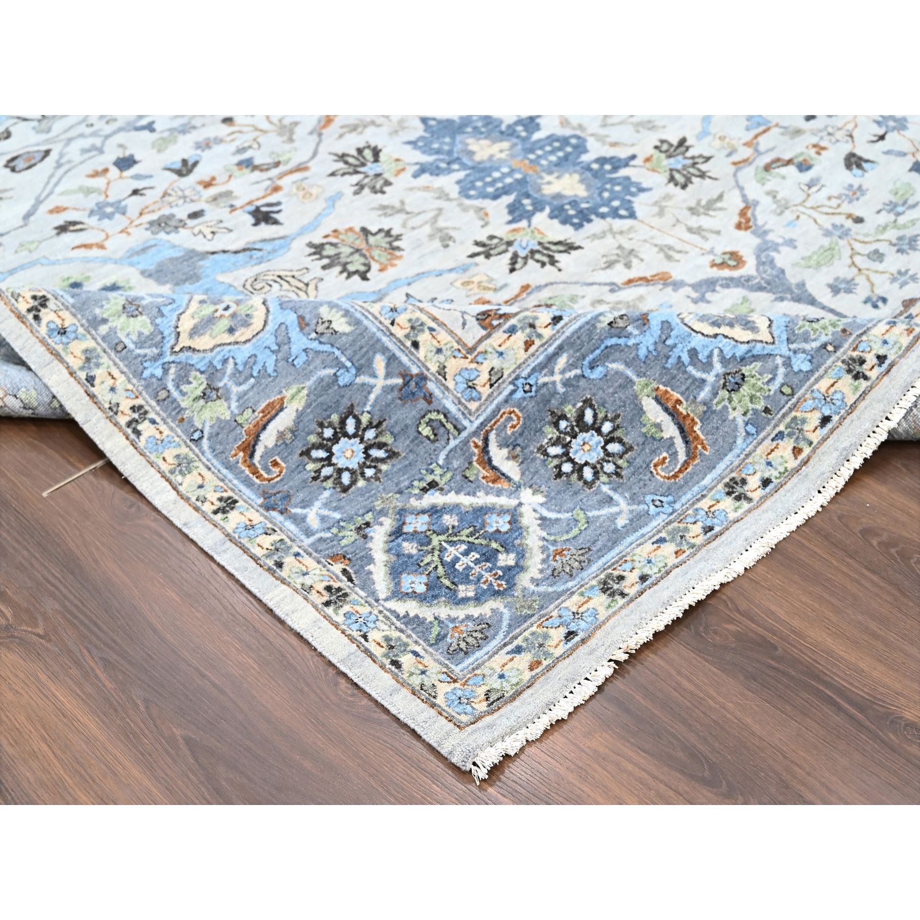 8'10"x16' Pearl White, Oushak with Floral Motifs, Denser Weave, Hand Knotted, Natural Wool, Wide Gallery Size, Oriental Rug HR10092 - Image 6