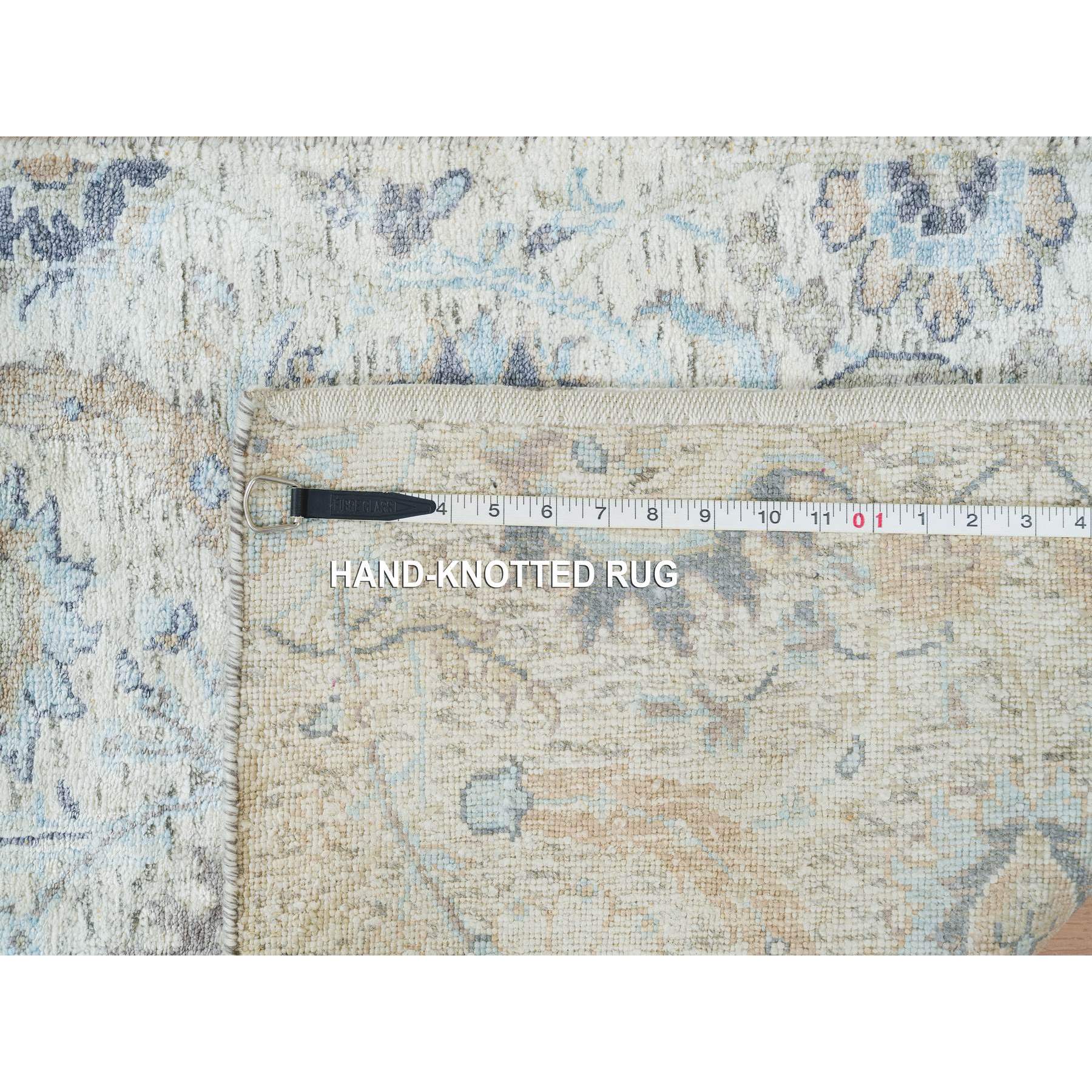 2'6"x23'10" Ivory, Silk With Textured Wool Hand Knotted, Sickle Leaf Design Soft Pile, XL Runner Oriental Rug HR64903 - Image 8