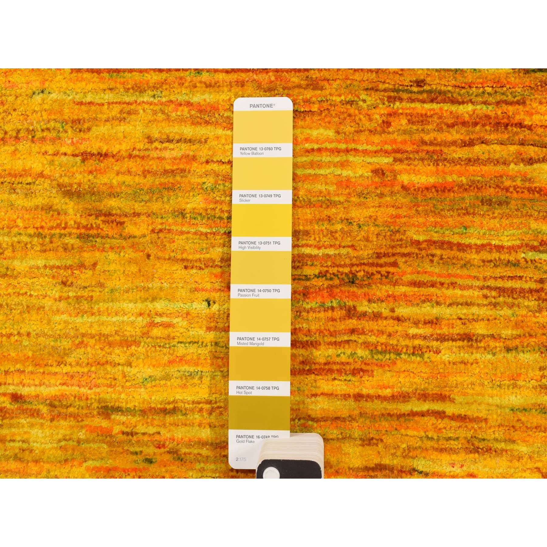2'x3'1" Gold Color, Plain Solid Design, Strike Off, Sample, Pure Sari Silk, Hand Knotted, Mat, Oriental Rug HR78300 - Image 4