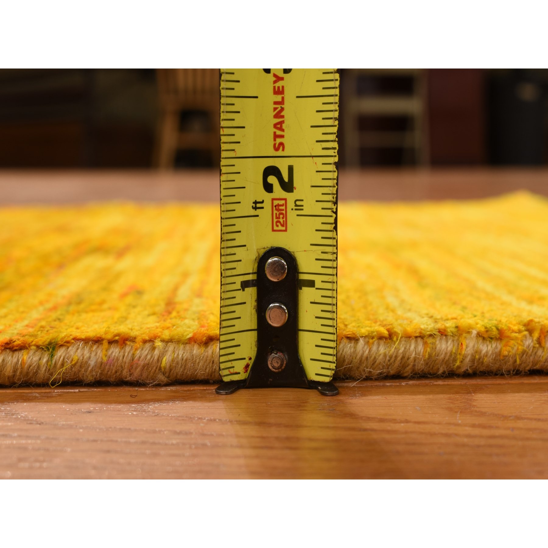 2'x3'1" Gold Color, Plain Solid Design, Strike Off, Sample, Pure Sari Silk, Hand Knotted, Mat, Oriental Rug HR78300 - Image 6