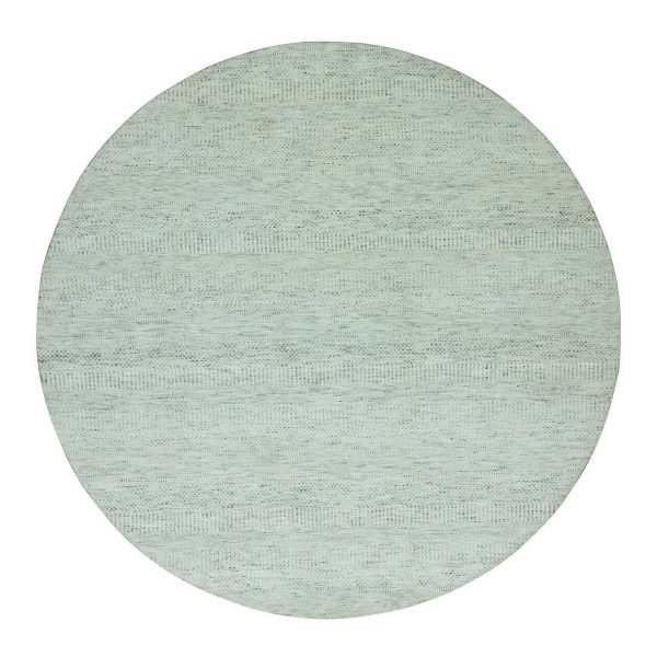 8'x8' Earl Gray, Hand Knotted, Shabby Chic, Modern 100% Undyed Wool With Grass Design, Tone On Tone, Oriental Round Rug HR79655