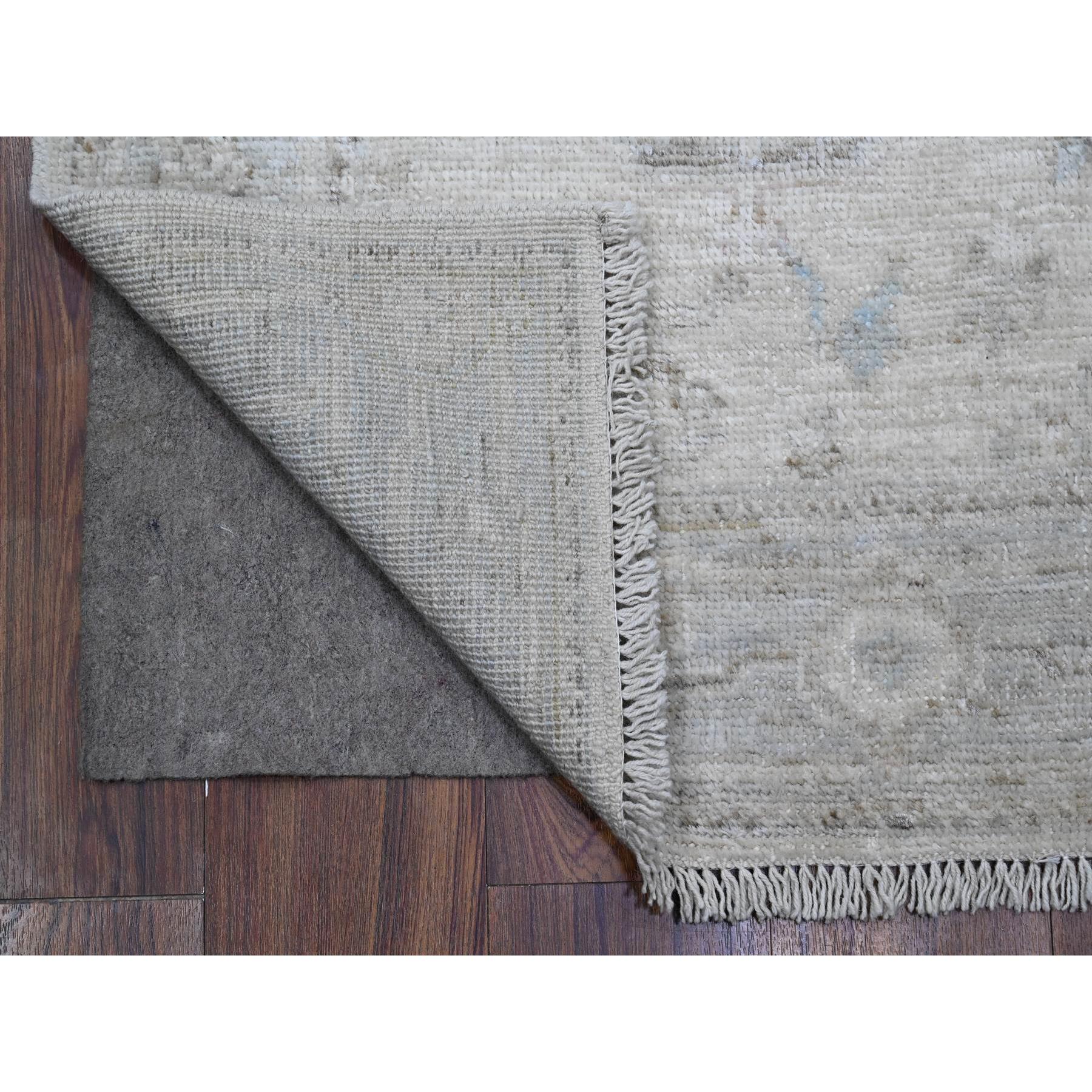 2'9"x19' Smoke White, Vegetable Dyes, Wool Weft, Hand Knotted, Soft Pile, Faded Rural Floral Motifs All Over Design, Afghan Angora Oushak, Oversized Oriental Runner Rug HR89637 - Image 2