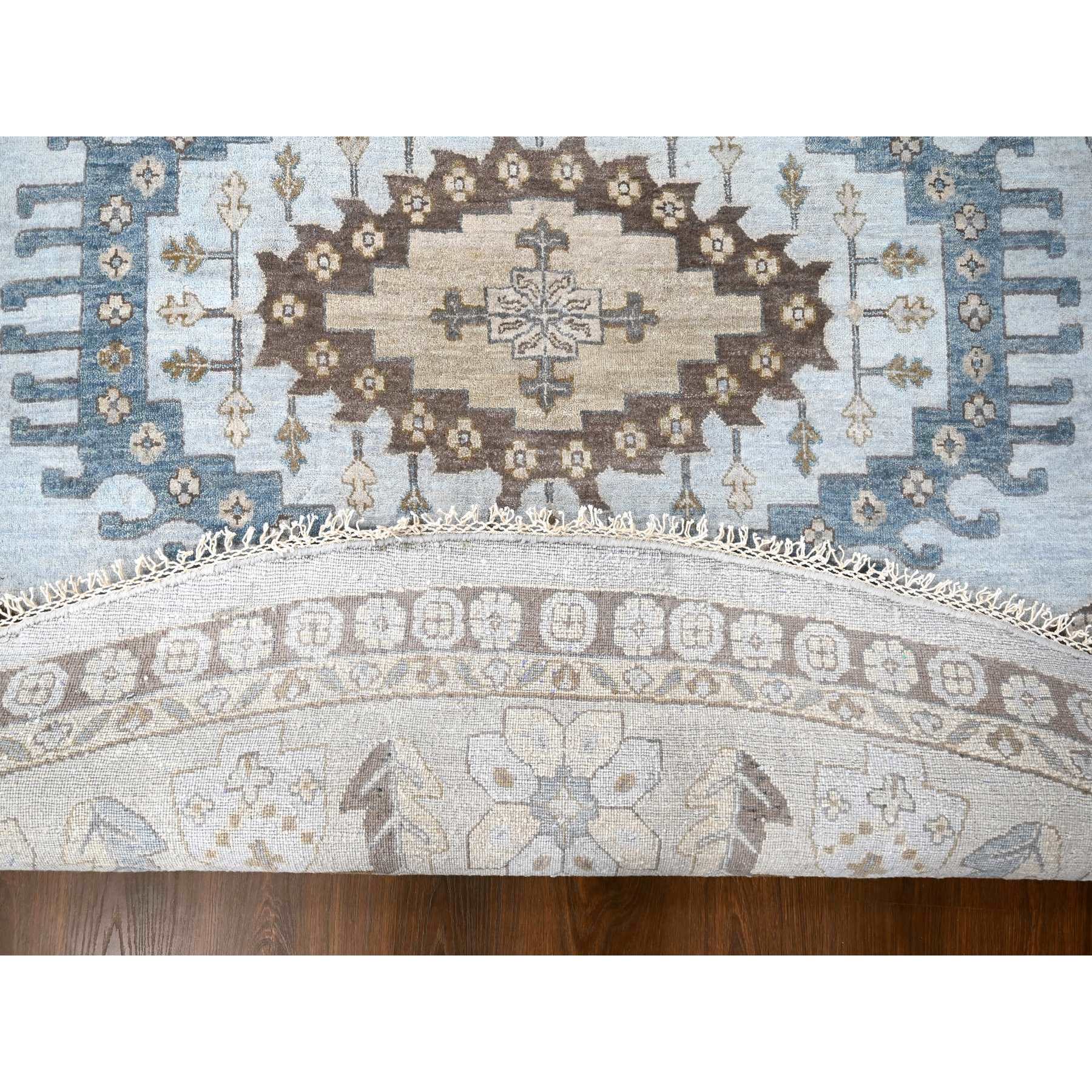13'10"x13'10" Mist Gray, Hand Knotted, Persian Village Inspired Geometric Elements Design, Natural Dyes, Denser Weave, Pure Wool, Round, Oriental Rug HR10079 - Image 3