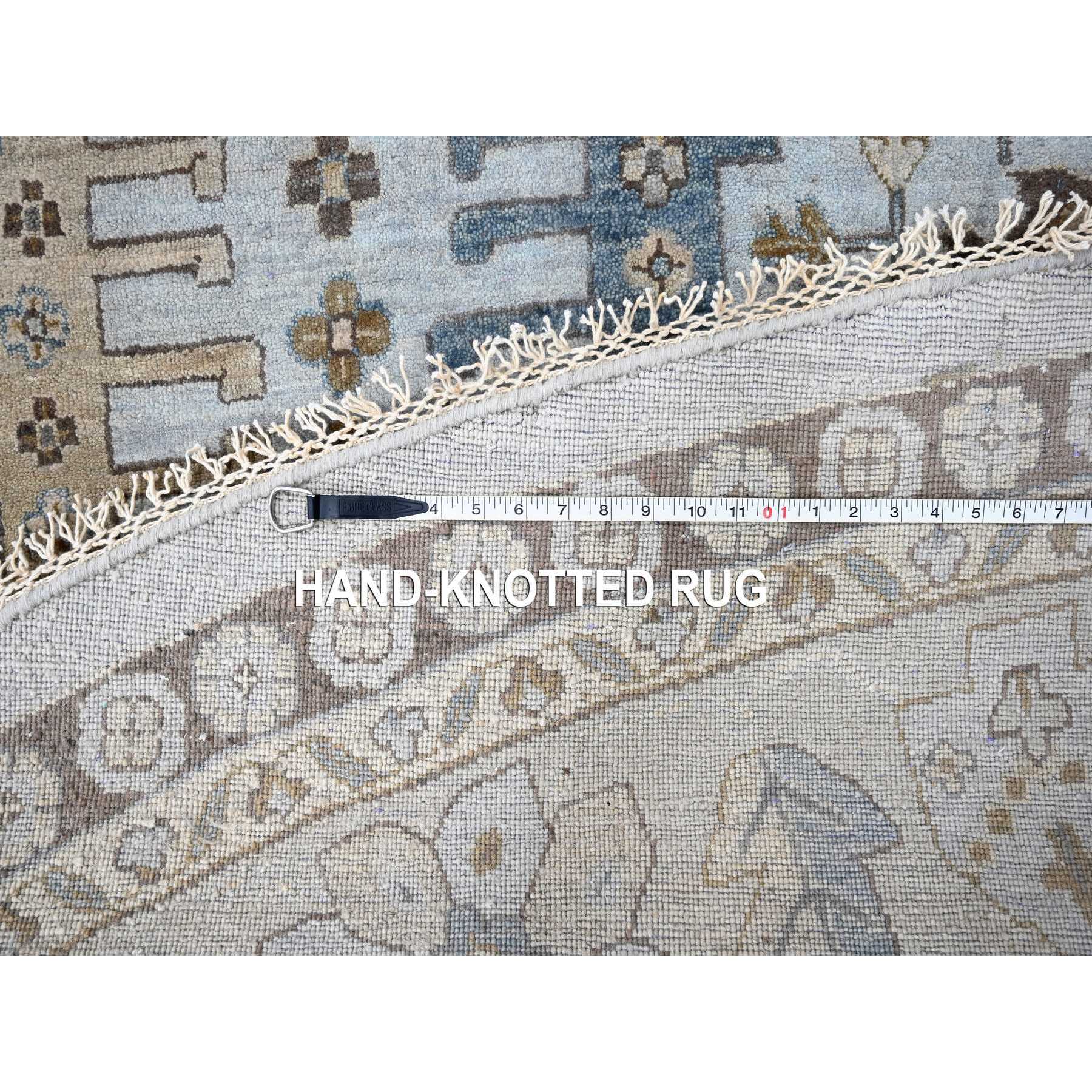 13'10"x13'10" Mist Gray, Hand Knotted, Persian Village Inspired Geometric Elements Design, Natural Dyes, Denser Weave, Pure Wool, Round, Oriental Rug HR10079 - Image 8