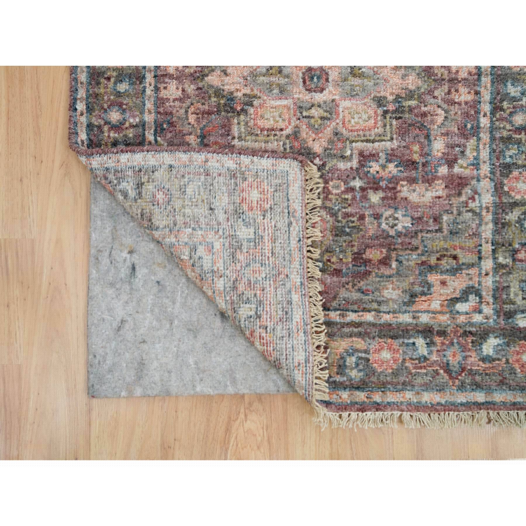 2'6"x11'9" Rosewood Red with Gainsboro, Heriz Revival, Extra Soft Wool, Soft and Vibrant Pile, Hand Knotted, Runner Oriental Rug HR65849 - Image 3