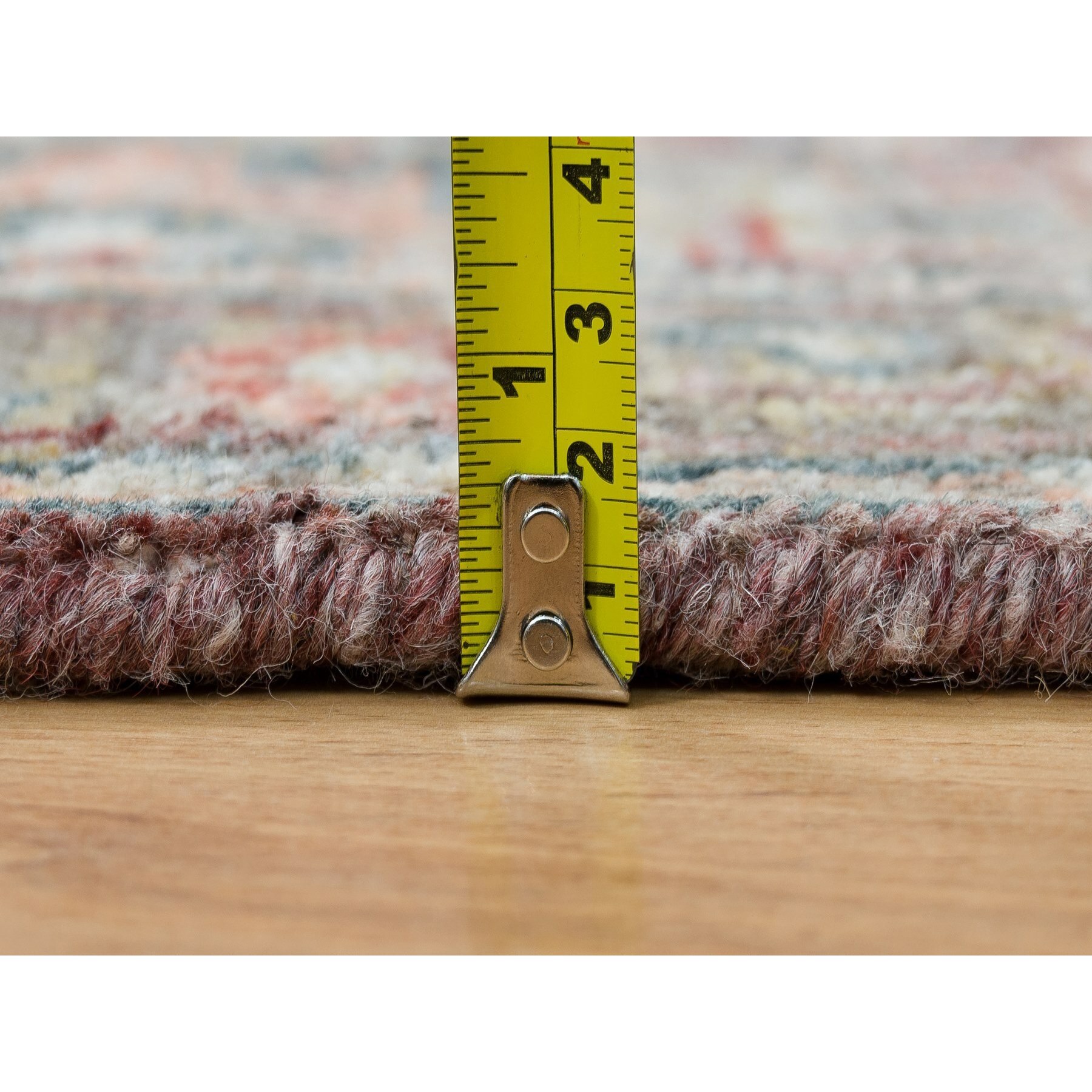 2'6"x11'9" Rosewood Red with Gainsboro, Heriz Revival, Extra Soft Wool, Soft and Vibrant Pile, Hand Knotted, Runner Oriental Rug HR65849 - Image 7