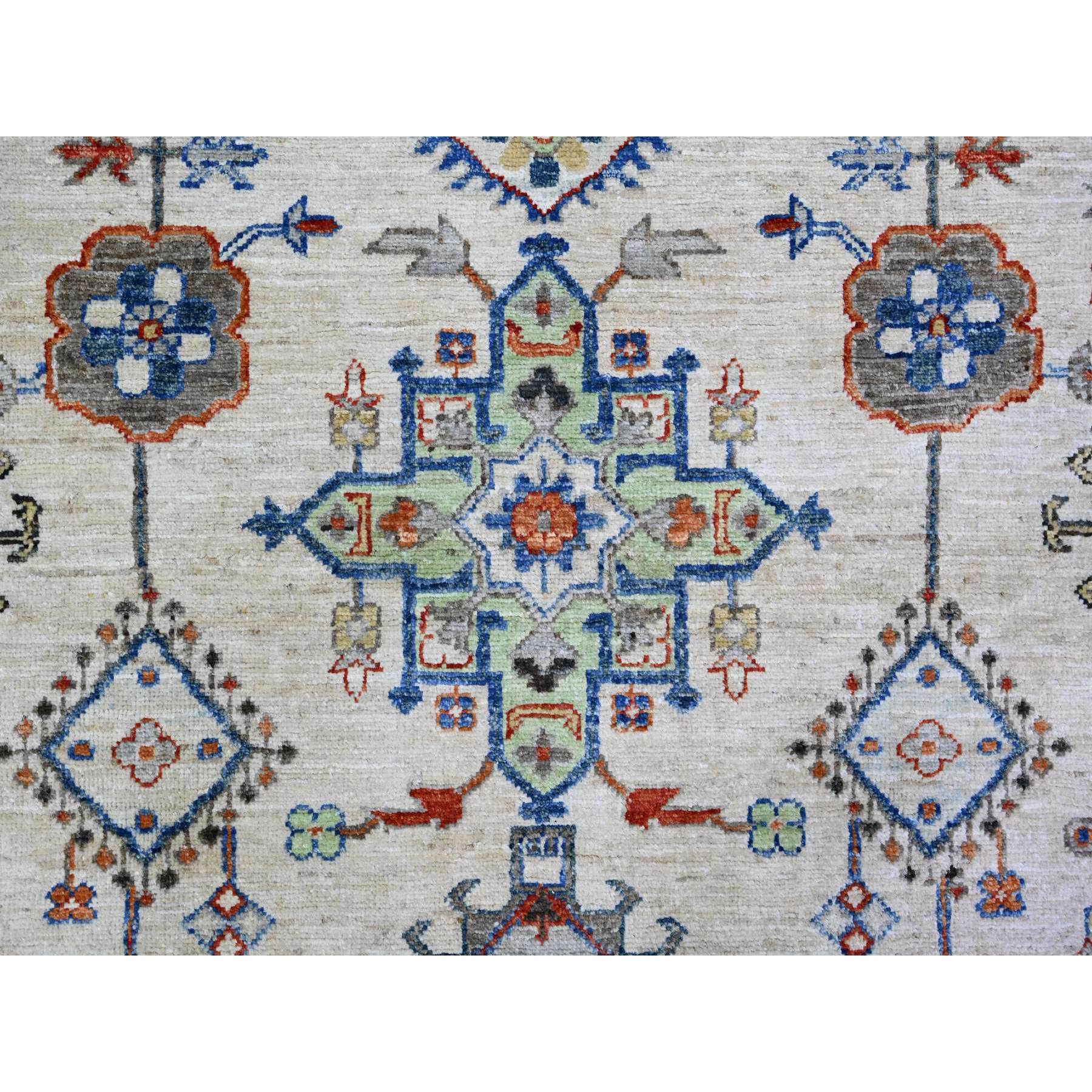 8'x9'8" Platinum Gray, Karajeh with All Over Geometric Design, Soft to the Touch Pile, Hand Knotted, Pure Wool, Oriental Rug HR74611 - Image 9