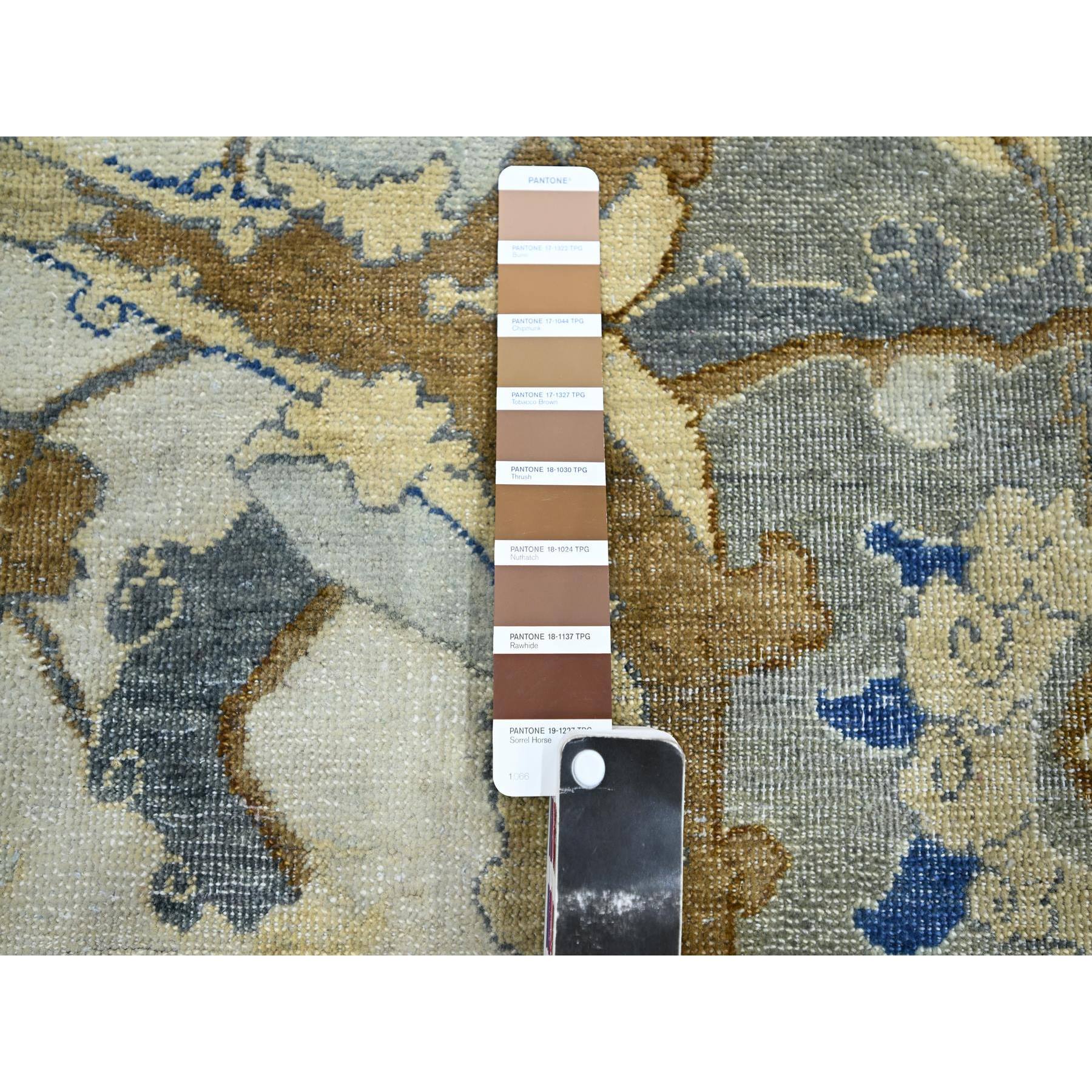 8'1"x10'2" Snow Ivory, Polonaise Czartoryski with Persian Isphahan Inspired Design Distinct Abrash, Hand Knotted, Zero Pile 100% Wool, Oriental Rug HR75472 - Image 7