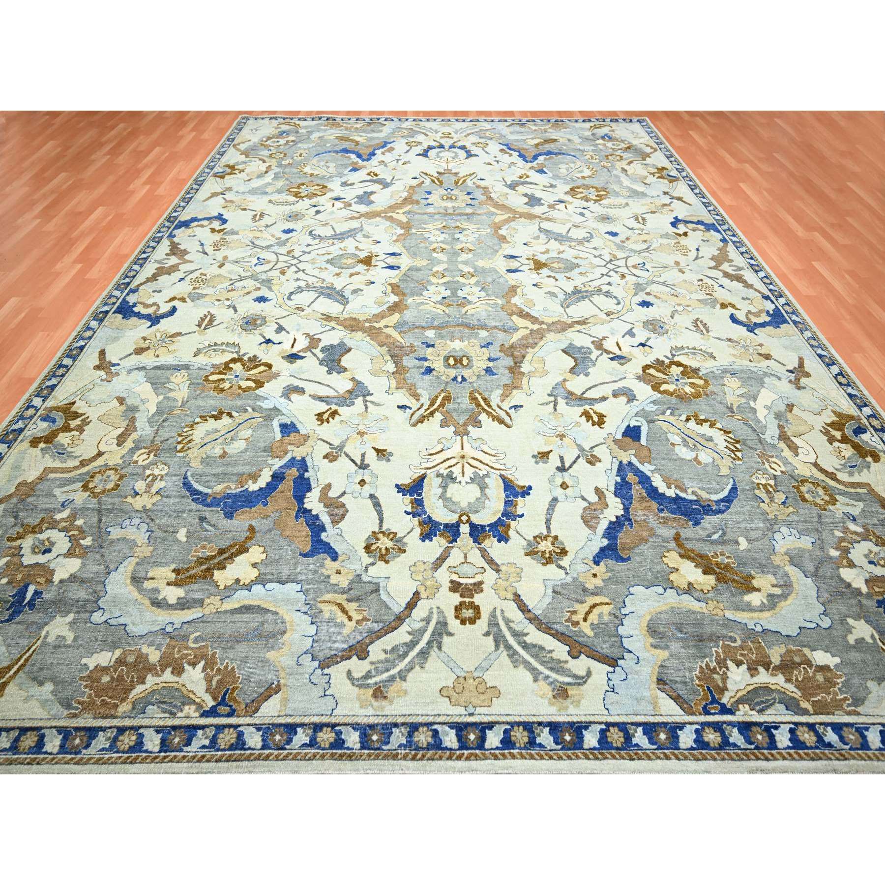 12'x15'5" Powder White, Polonaise Czartoryski with Persian Isphahan Inspired Design, 100% Wool, Distinct Abrash, Hand Knotted, Zero Pile, Oversized, Oriental Rug HR75474 - Image 2