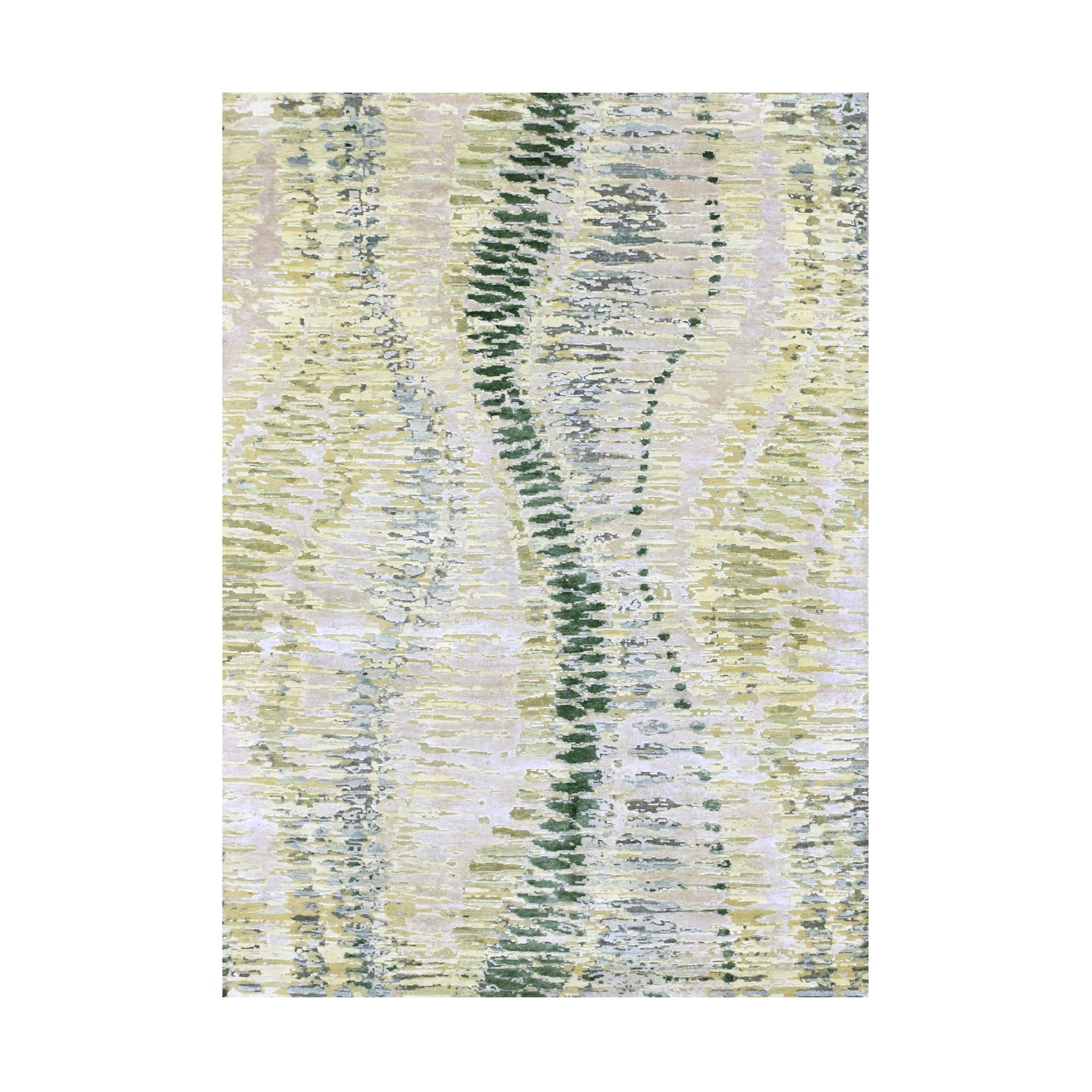 5'1"x7'3" Eden Green, Crocodile Safari Design, Borderless, 100% Silk, Hand Knotted, Oriental Rug HR75477