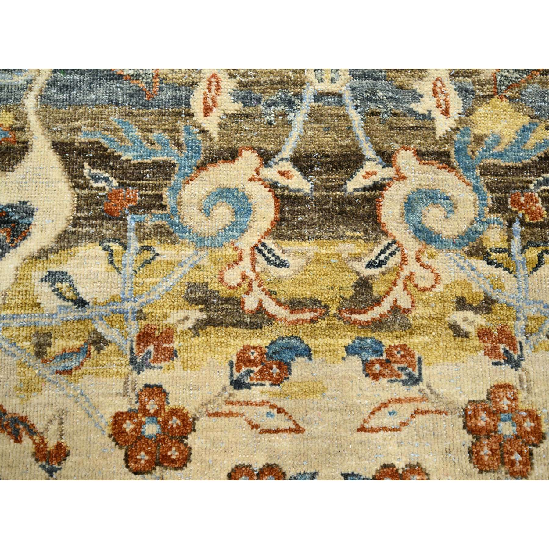 9'1"x12' Chocolate Brown with Yellow, Abrash Persian Design, 100% Pure Wool, Zero Pile, Shaved Low, Hand Knotted Oriental Rug HR75489 - Image 8
