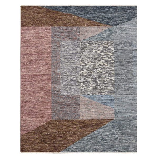 8'x10' Shades of Gray with Brown, Colorful, Bauhaus and Mid Century Inspired, Hand Knotted, Modern, Zero Pile, Sheared Low, Pure Wool Oriental Rug HR75504