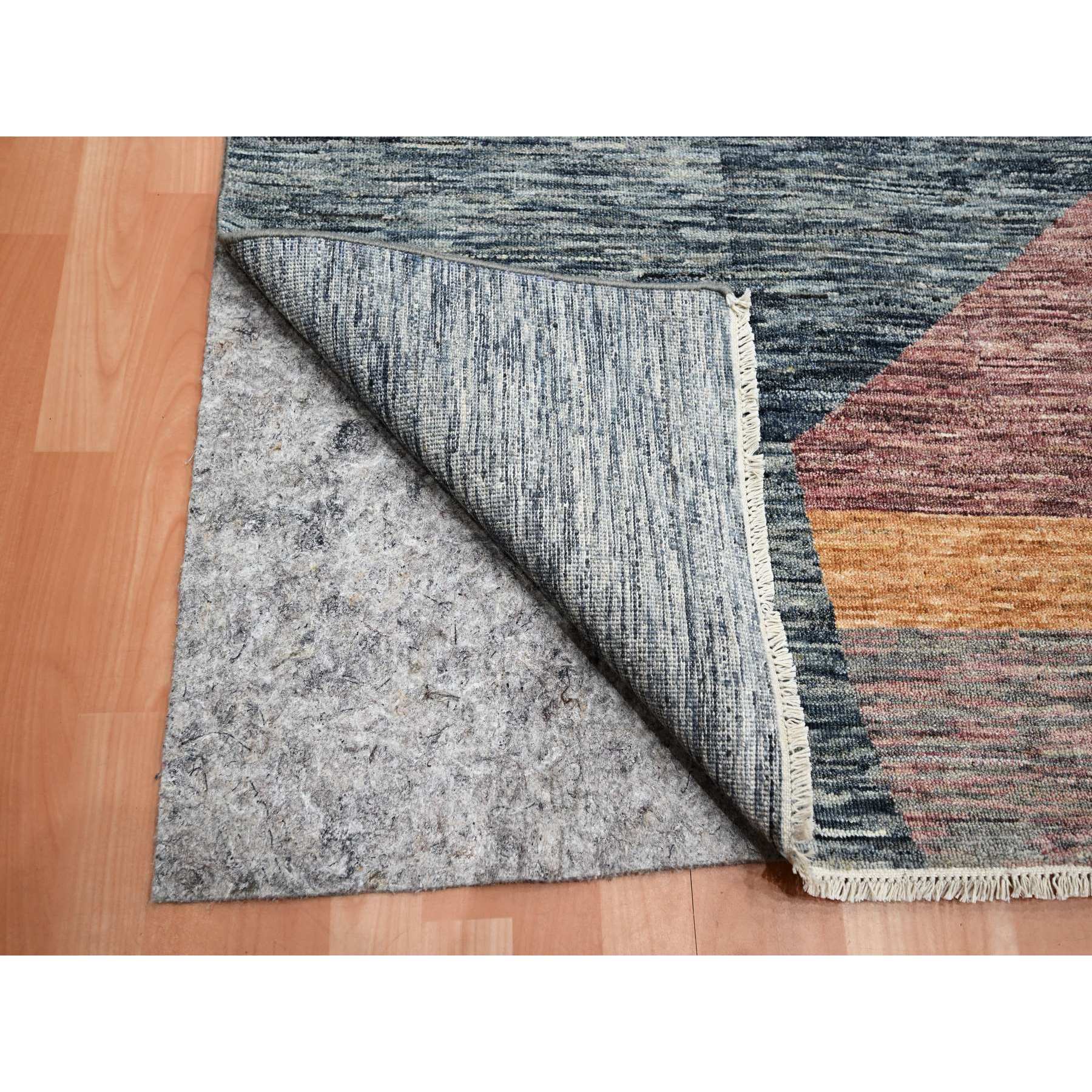 8'x10' Shades of Gray with Brown, Modern, Bauhaus and Mid Century Inspired, Zero Pile, Sheared Low, Hand Knotted Pure Wool, Oriental Rug HR75508 - Image 4