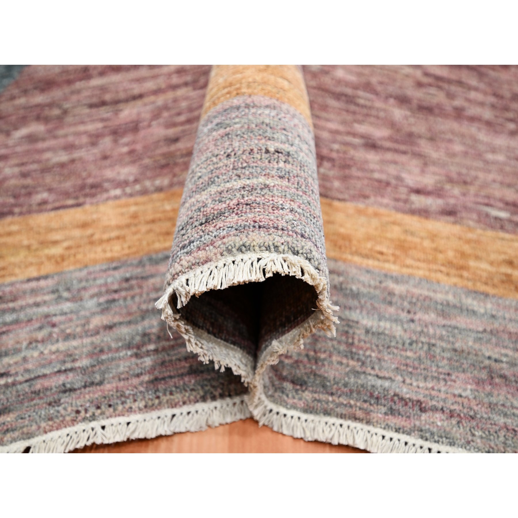 8'x10' Shades of Gray with Brown, Modern, Bauhaus and Mid Century Inspired, Zero Pile, Sheared Low, Hand Knotted Pure Wool, Oriental Rug HR75508 - Image 5