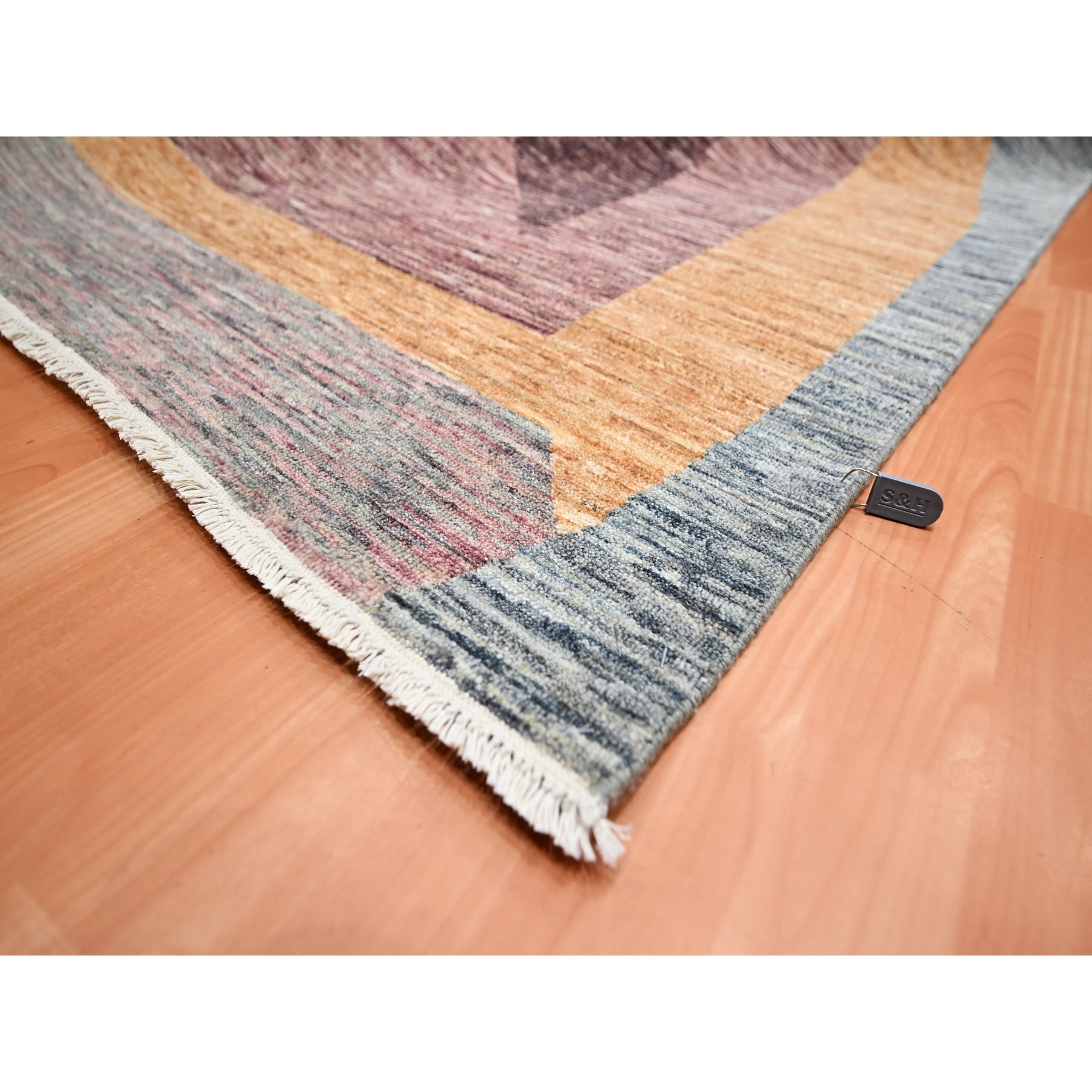8'x10' Shades of Gray with Brown, Modern, Bauhaus and Mid Century Inspired, Zero Pile, Sheared Low, Hand Knotted Pure Wool, Oriental Rug HR75508 - Image 6