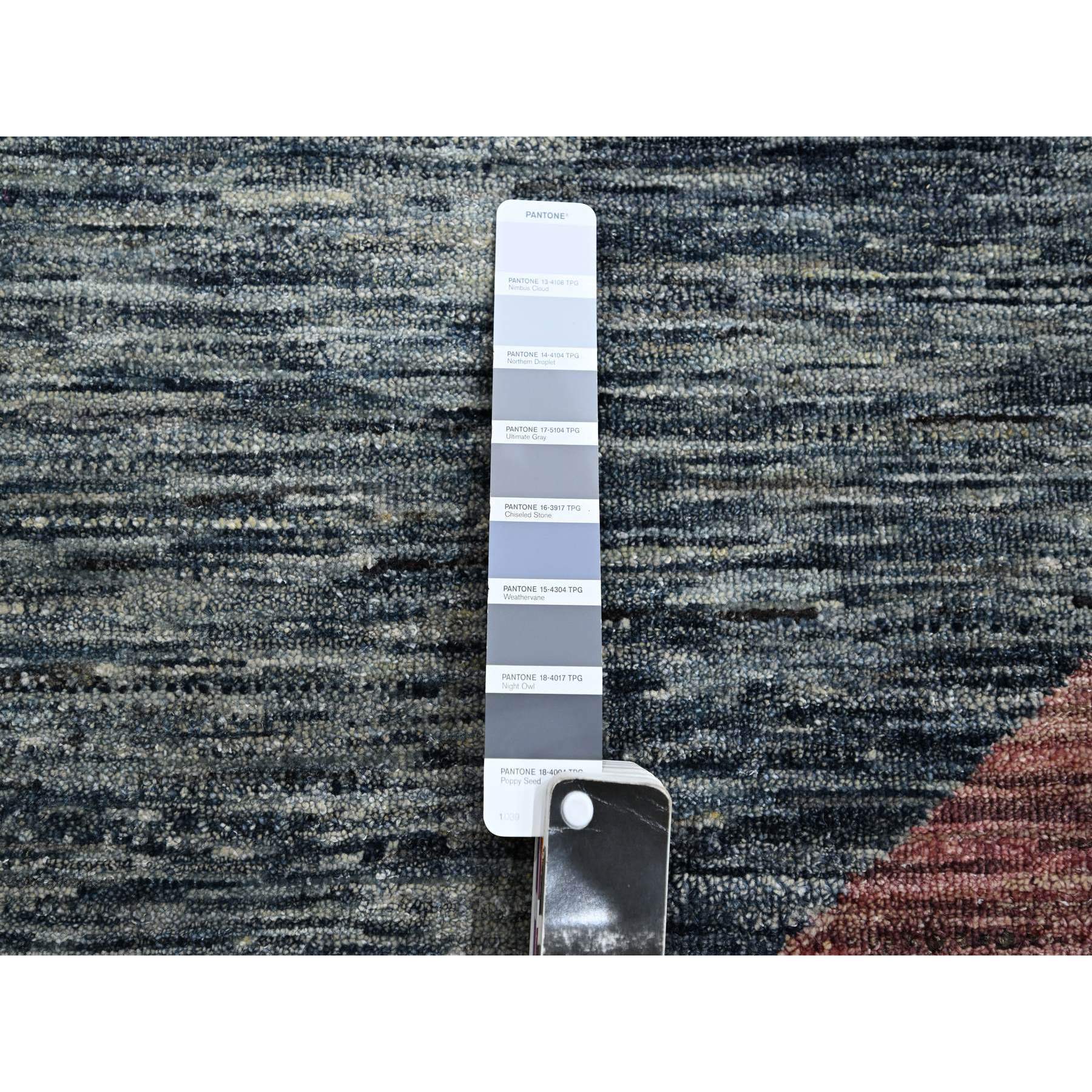 8'x10' Shades of Gray with Brown, Modern, Bauhaus and Mid Century Inspired, Zero Pile, Sheared Low, Hand Knotted Pure Wool, Oriental Rug HR75508 - Image 7