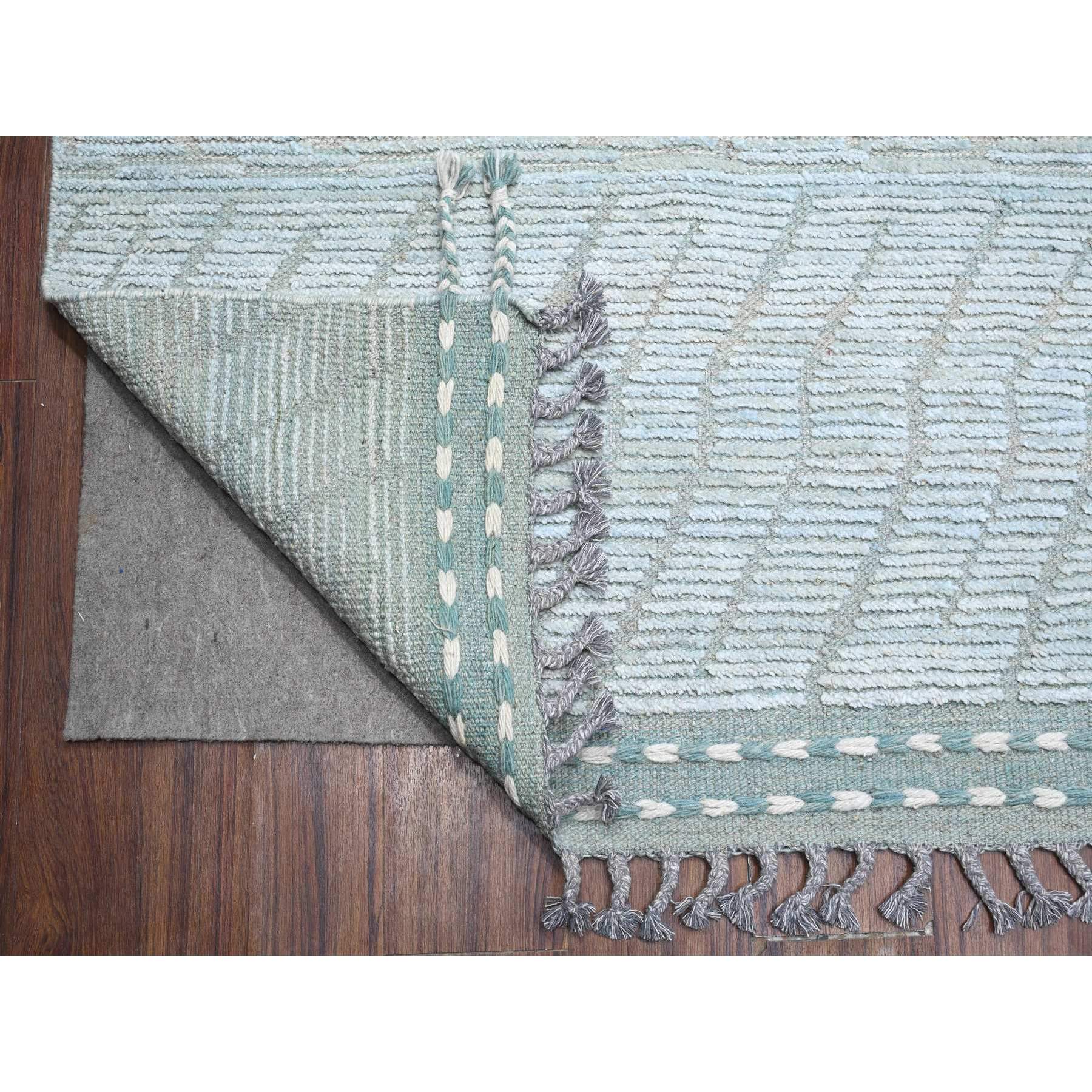 10'x14' Powder Blue, Zig Zag Design Oulad Bousbaa Leaf Influence, Moroccan Weave, 100% Wool, Hand Knotted, Wool On Wool Oriental Rug HR89168 - Image 4