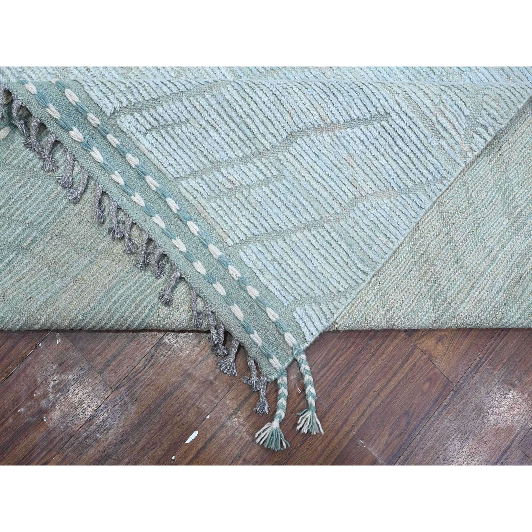 10'x14' Powder Blue, Zig Zag Design Oulad Bousbaa Leaf Influence, Moroccan Weave, 100% Wool, Hand Knotted, Wool On Wool Oriental Rug HR89168 - Image 6