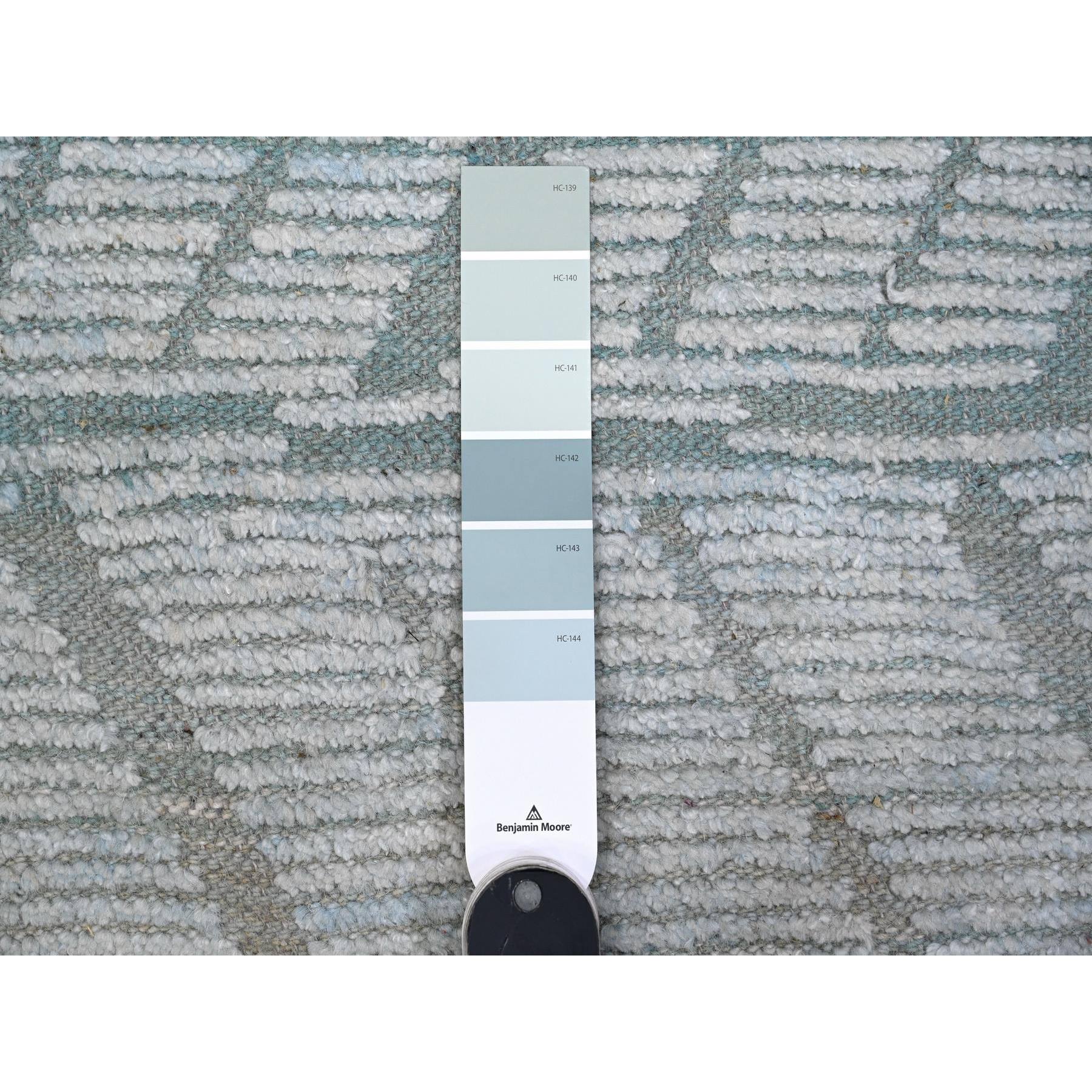 10'x14' Powder Blue, Zig Zag Design Oulad Bousbaa Leaf Influence, Moroccan Weave, 100% Wool, Hand Knotted, Wool On Wool Oriental Rug HR89168 - Image 7