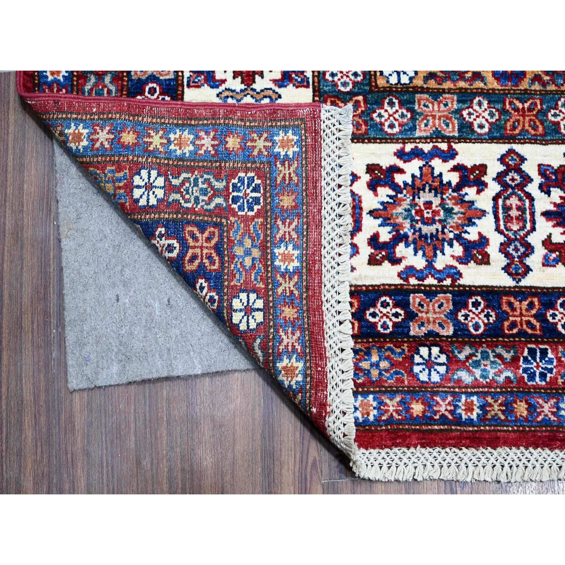 9'1"x11'9" Crimson Red, Afghan Super Kazak with Geometric Medallions Design, Hand Knotted, Pure Wool, Vegetable Dyes, Oriental Rug HR89327 - Image 4