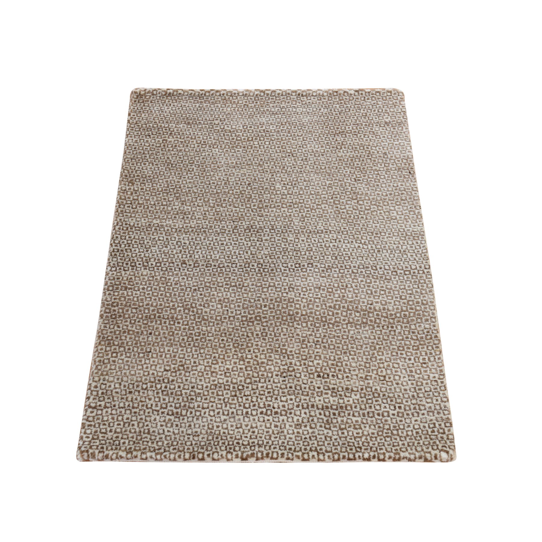 2'x3' Bone White, Dot Design, Sample, Pure Alpaca Unmixed Wool, Hand Knotted, Super Soft and Fine to the Touch, Mat, Oriental Rug HR78340