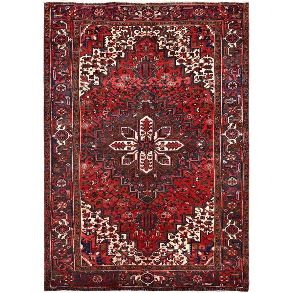 6'8"x9'5" Harvest Apple Red, Abrash, Lustrous Wool Hand Knotted, Vintage Persian Heriz, Good Condition, Sides and Ends Professionally Secured, Cleaned, Oriental Rug HR86153