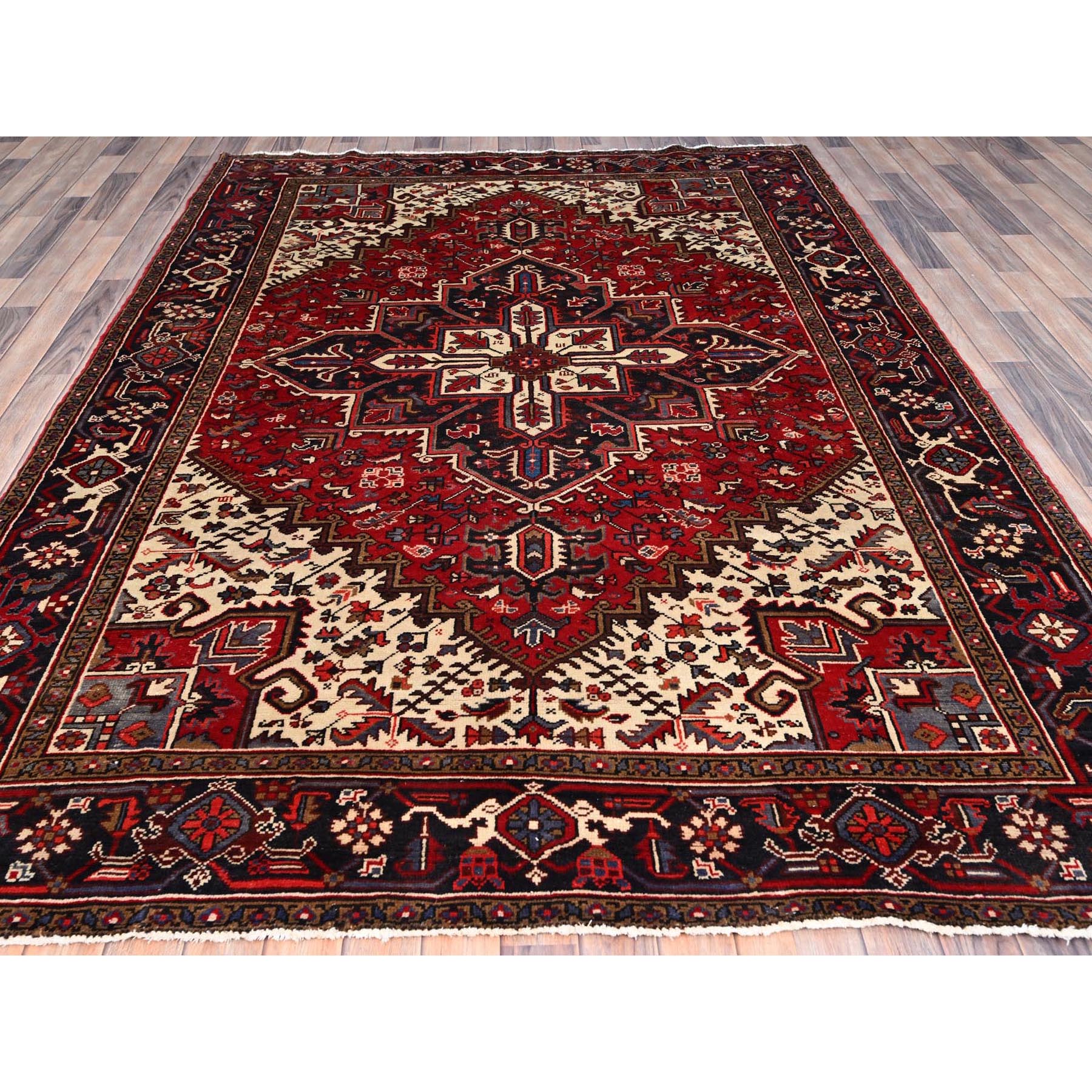 6'8"x9'5" Harvest Apple Red, Abrash, Lustrous Wool Hand Knotted, Vintage Persian Heriz, Good Condition, Sides and Ends Professionally Secured, Cleaned, Oriental Rug HR86153 - Image 2