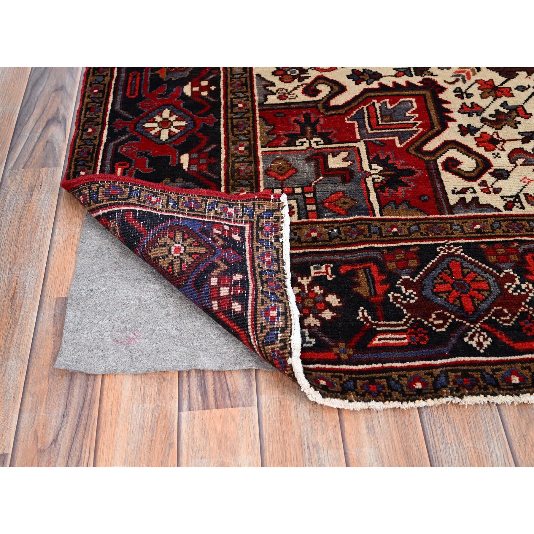 6'8"x9'5" Harvest Apple Red, Abrash, Lustrous Wool Hand Knotted, Vintage Persian Heriz, Good Condition, Sides and Ends Professionally Secured, Cleaned, Oriental Rug HR86153 - Image 4