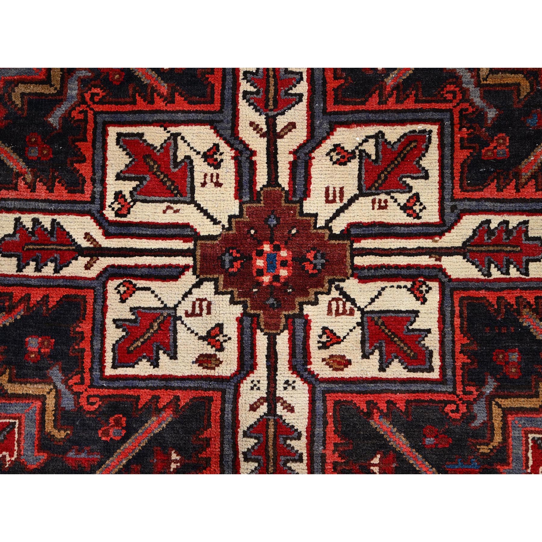 6'8"x9'5" Harvest Apple Red, Abrash, Lustrous Wool Hand Knotted, Vintage Persian Heriz, Good Condition, Sides and Ends Professionally Secured, Cleaned, Oriental Rug HR86153 - Image 8
