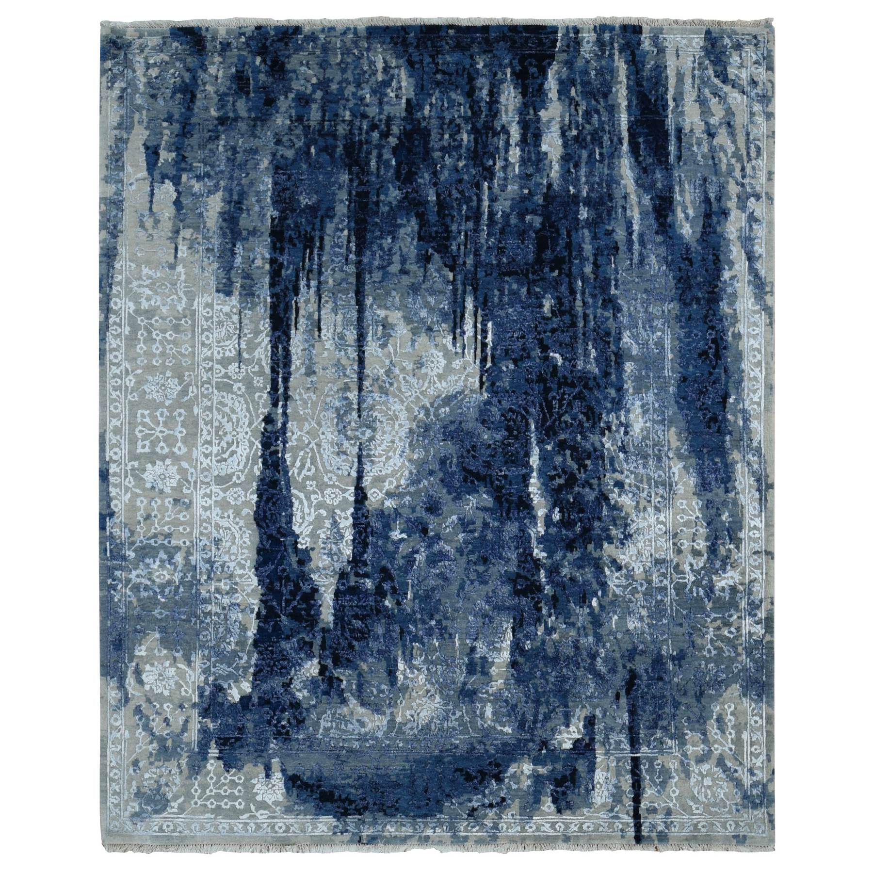 12'x14'9" Denim Blue, Wool and Silk, Shibori Design, Tone on Tone, Hand Knotted, Oversized, Oriental Rug HR87667