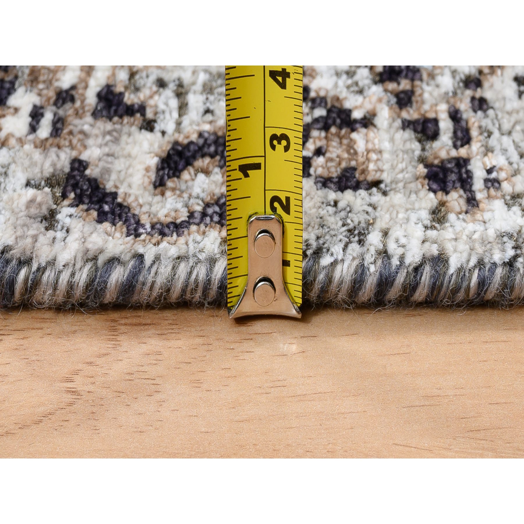 2'6"x6' Gray, Modern, Transitional Persian Influence Erased Medallion Design, Silk with Textured Wool, Hand Knotted, Oriental, Runner Rug HR63711 - Image 7