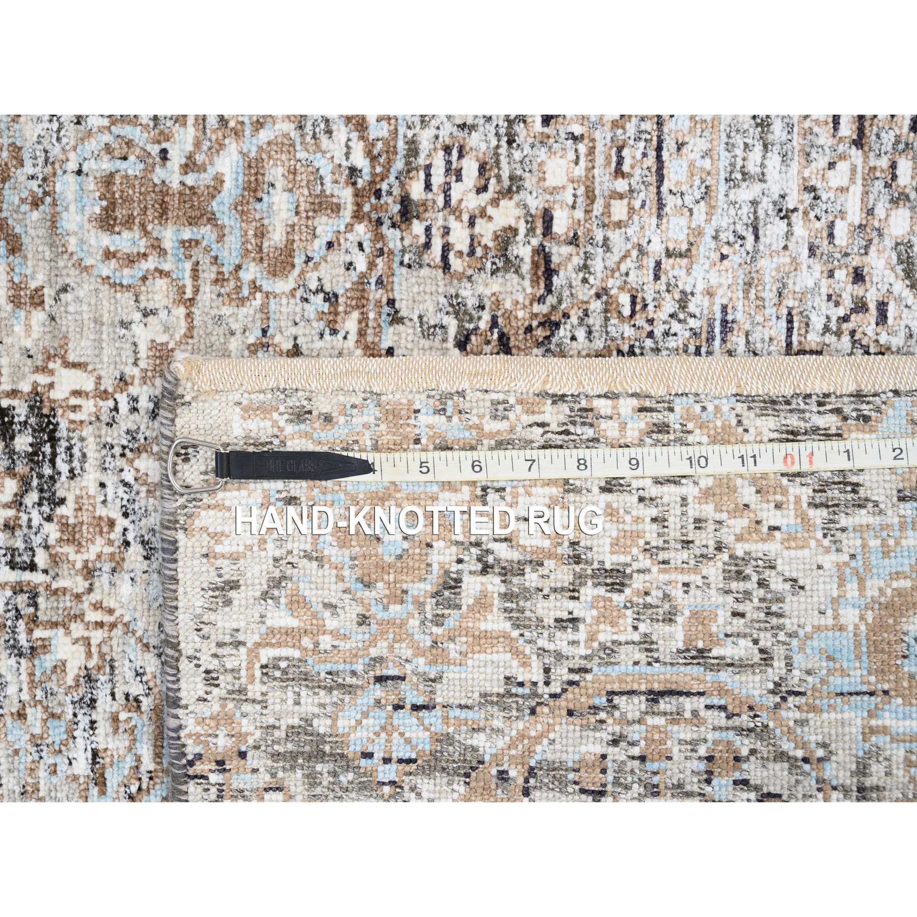 2'6"x6' Gray, Modern, Transitional Persian Influence Erased Medallion Design, Silk with Textured Wool, Hand Knotted, Oriental, Runner Rug HR63711 - Image 8