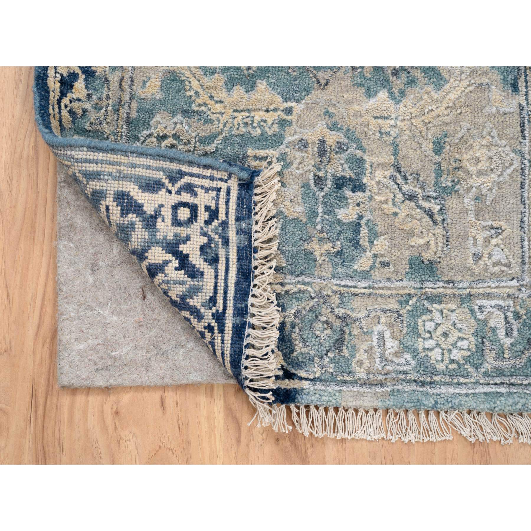 2'x3'1" Navy Blue, Broken Persian Heriz Erased Design Wool and Silk, Hand Knotted, Mat Oriental Rug HR63890 - Image 3