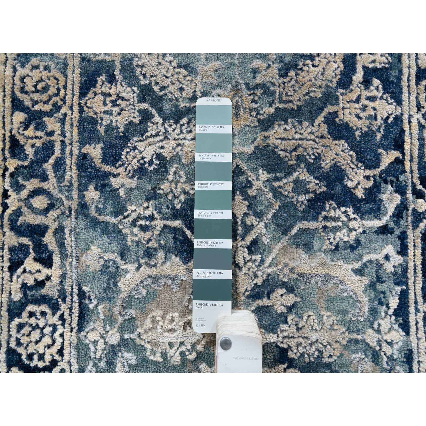2'x3'1" Navy Blue, Broken Persian Heriz Erased Design Wool and Silk, Hand Knotted, Mat Oriental Rug HR63890 - Image 4