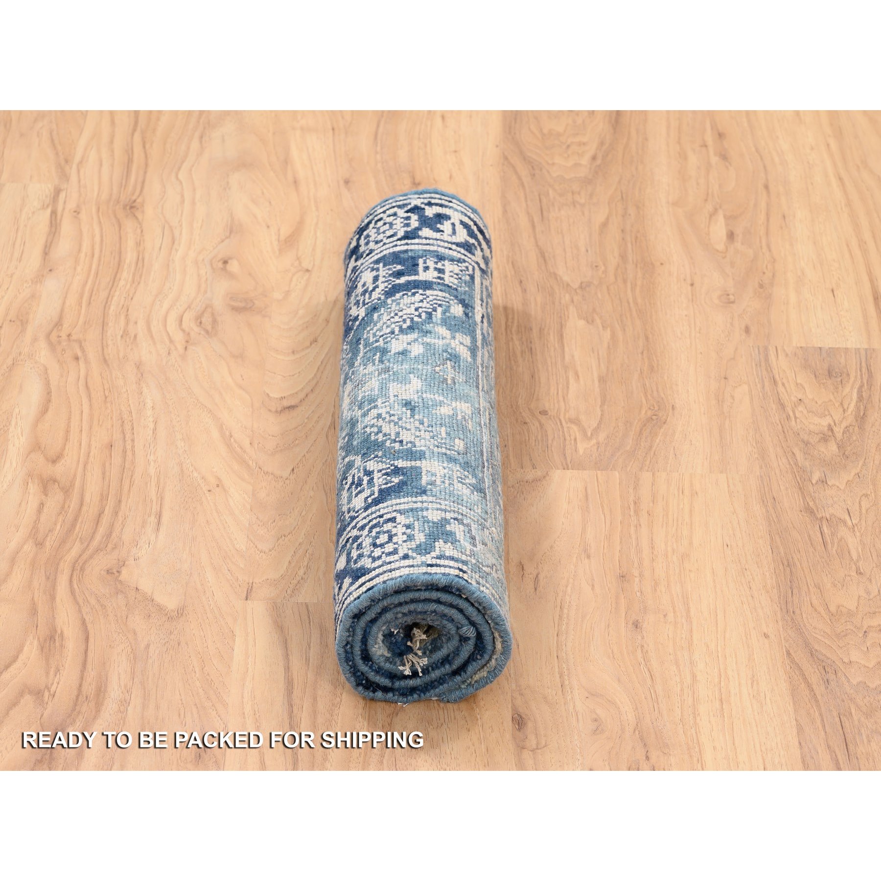 2'x3'1" Navy Blue, Broken Persian Heriz Erased Design Wool and Silk, Hand Knotted, Mat Oriental Rug HR63890 - Image 6